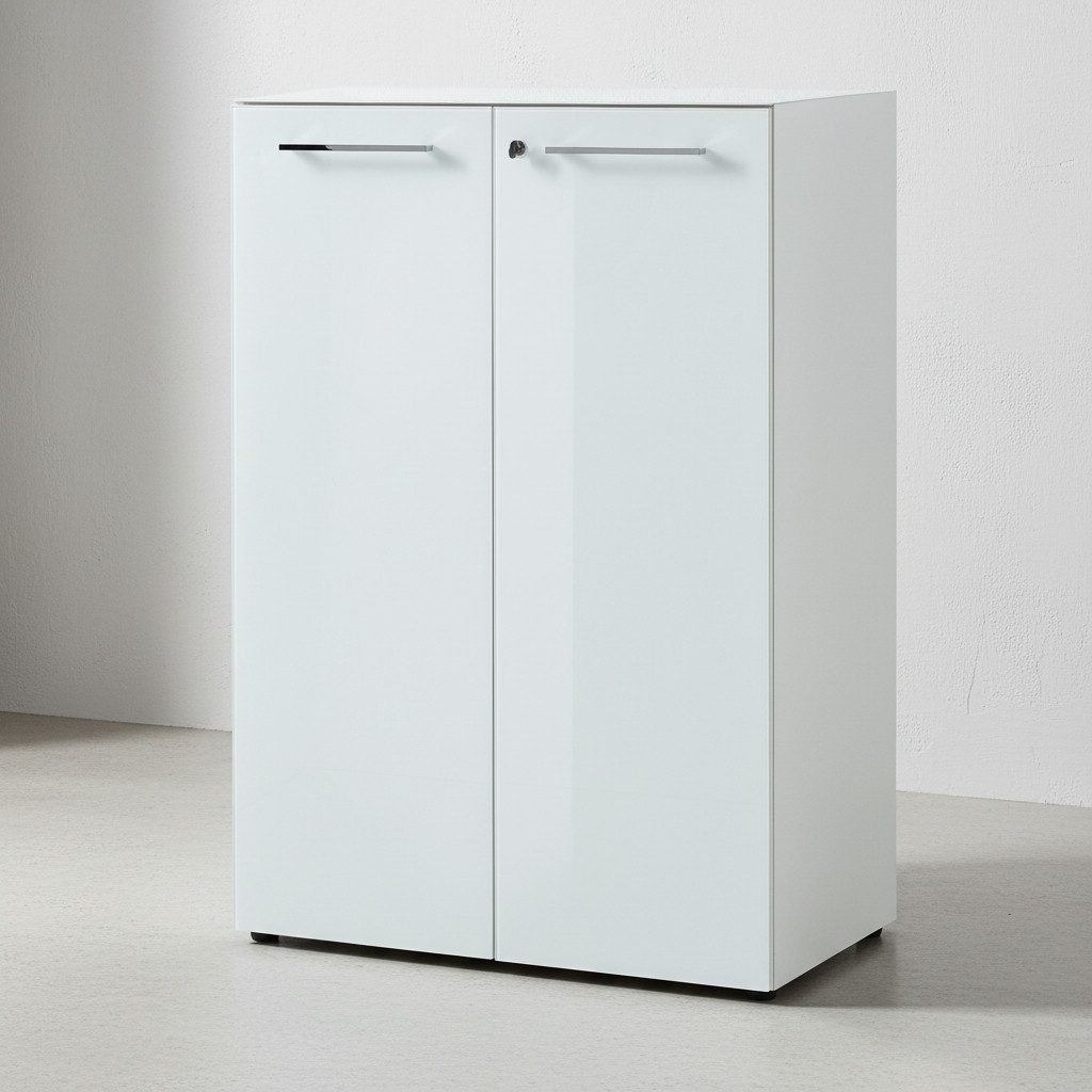 KADIMA DESIGN Aktenschrank Aktenschrank "Muenchen" 80x37x120cm, Glasfront Soft-Close Abschließbar (Made in Germany, Büroschrank "Muenchen" Büromöbel Modern, Home Office) Stauraum, 3 Fächer für 3 Ordnerhöhen, ESG-Glas, ABS-Kante, Büro