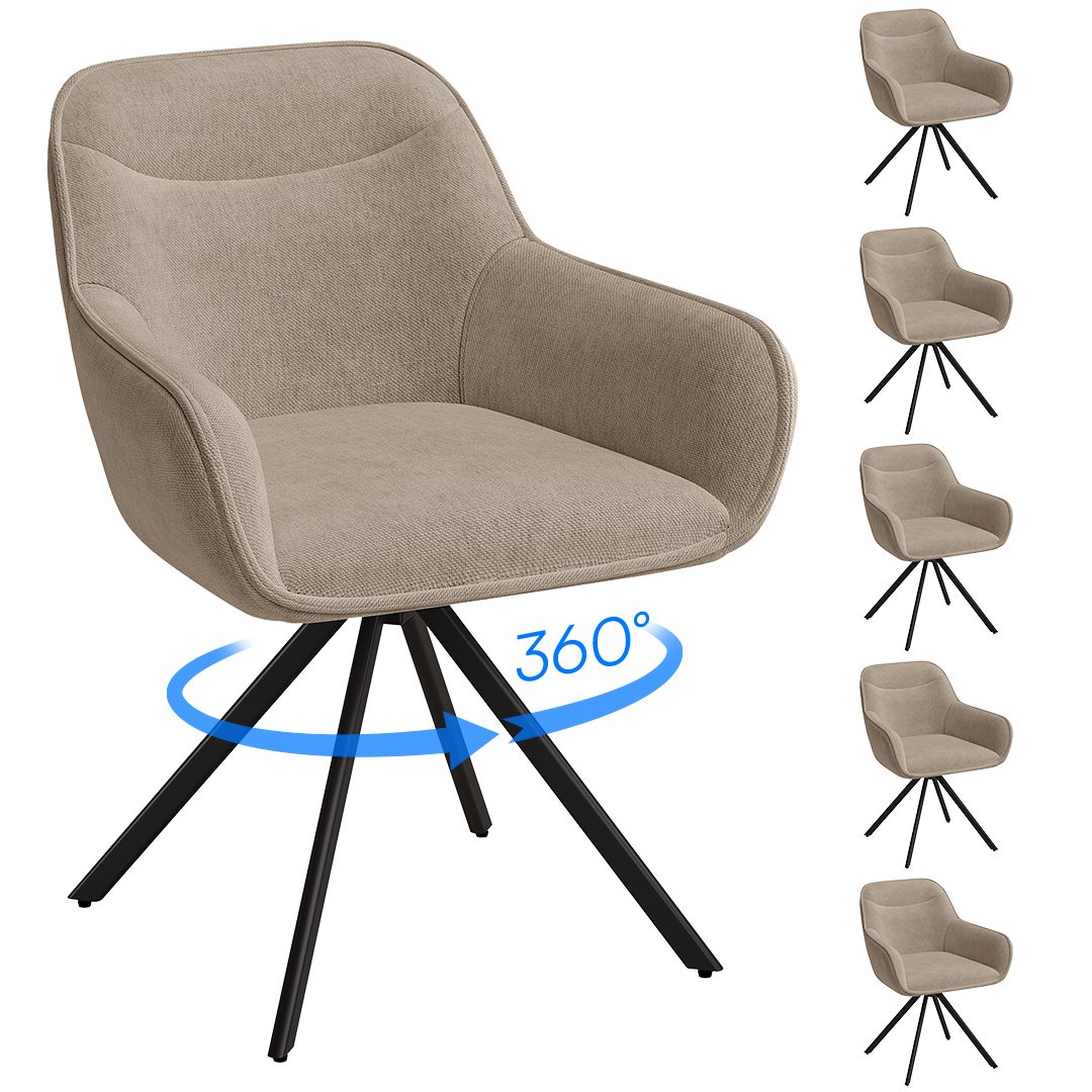 skølm Esszimmerstuhl Thokk Drehstuhl mit Leinenbezug (6er Set, hellbraun, bis 150 kg), Küchenstuhl, höhenverstellbar & drehbar, verfügbar als 2er/4er Set