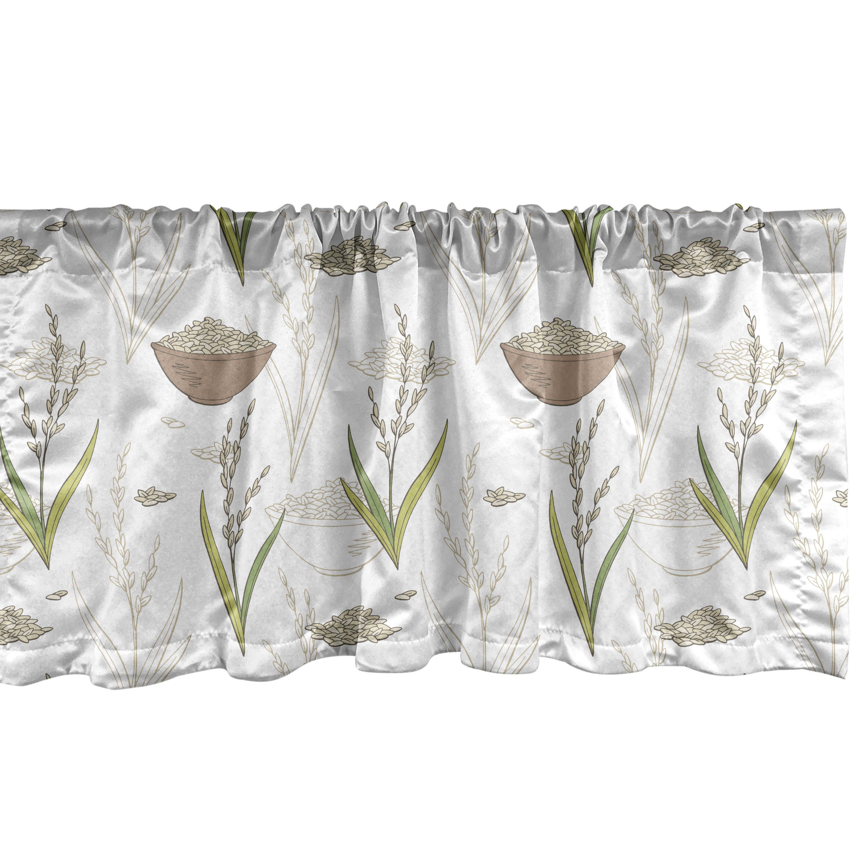 Scheibengardine Vorhang Volant für Küche Schlafzimmer Dekor mit Stangentasche, Abakuhaus, Microfaser, asiatisch Reispflanze Blätter Schüssel Speisen