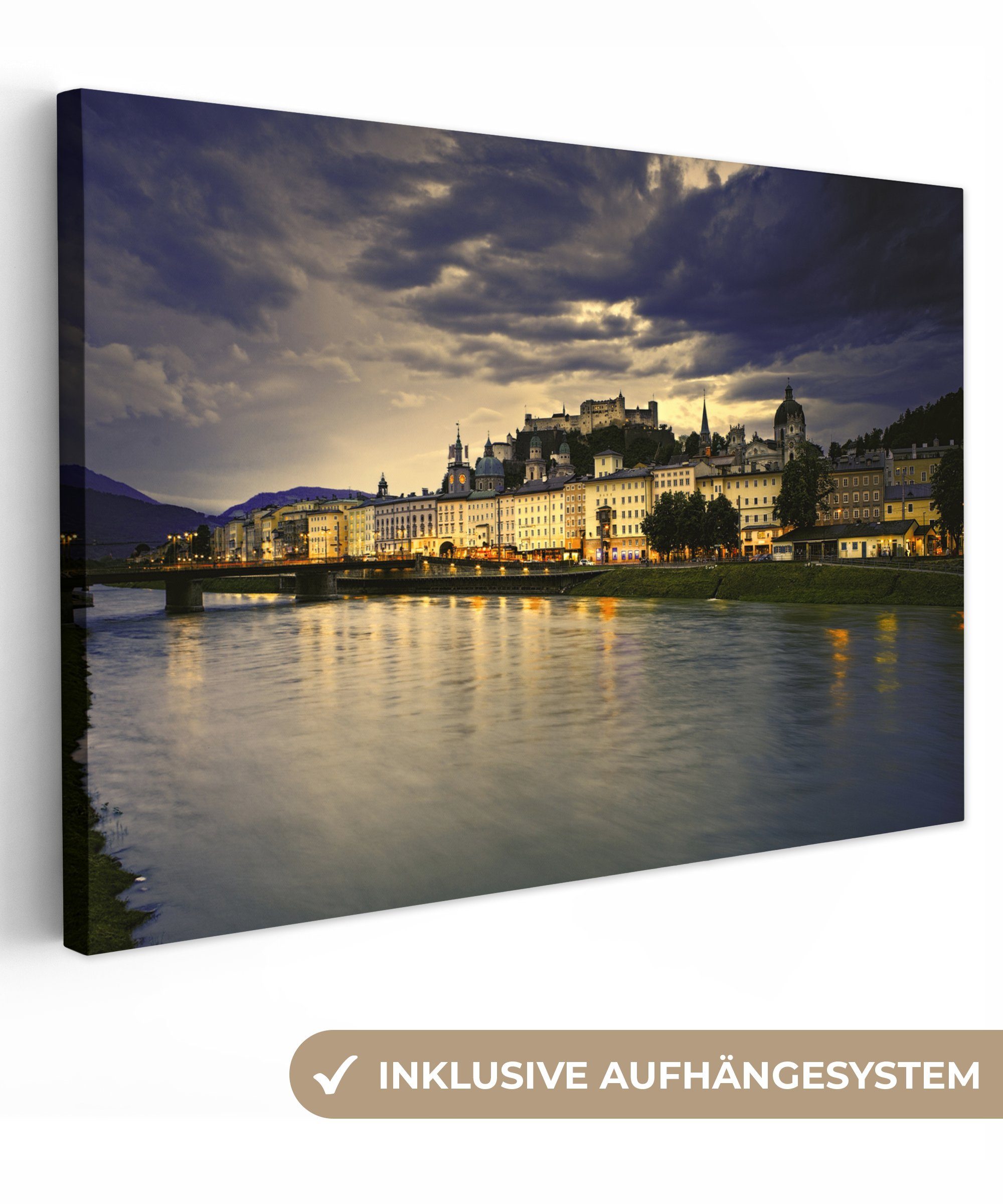 OneMillionCanvasses® Leinwandbild Salzburger Sonnenuntergang, (1 St), Wandbild Leinwandbilder, Aufhängefertig, Wanddeko, 30x20 cm