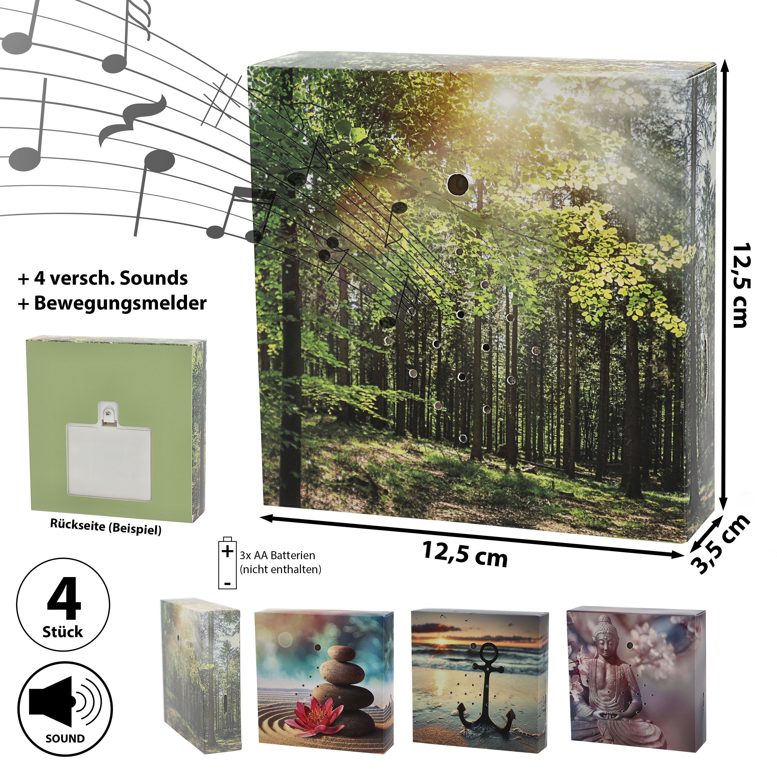 Thumbnail - CEPEWA Bewegungsmelder Soundbox 4er Set Bewegungssensor 4 Sounds 12x12x3,5cm Pappe Kunststoff