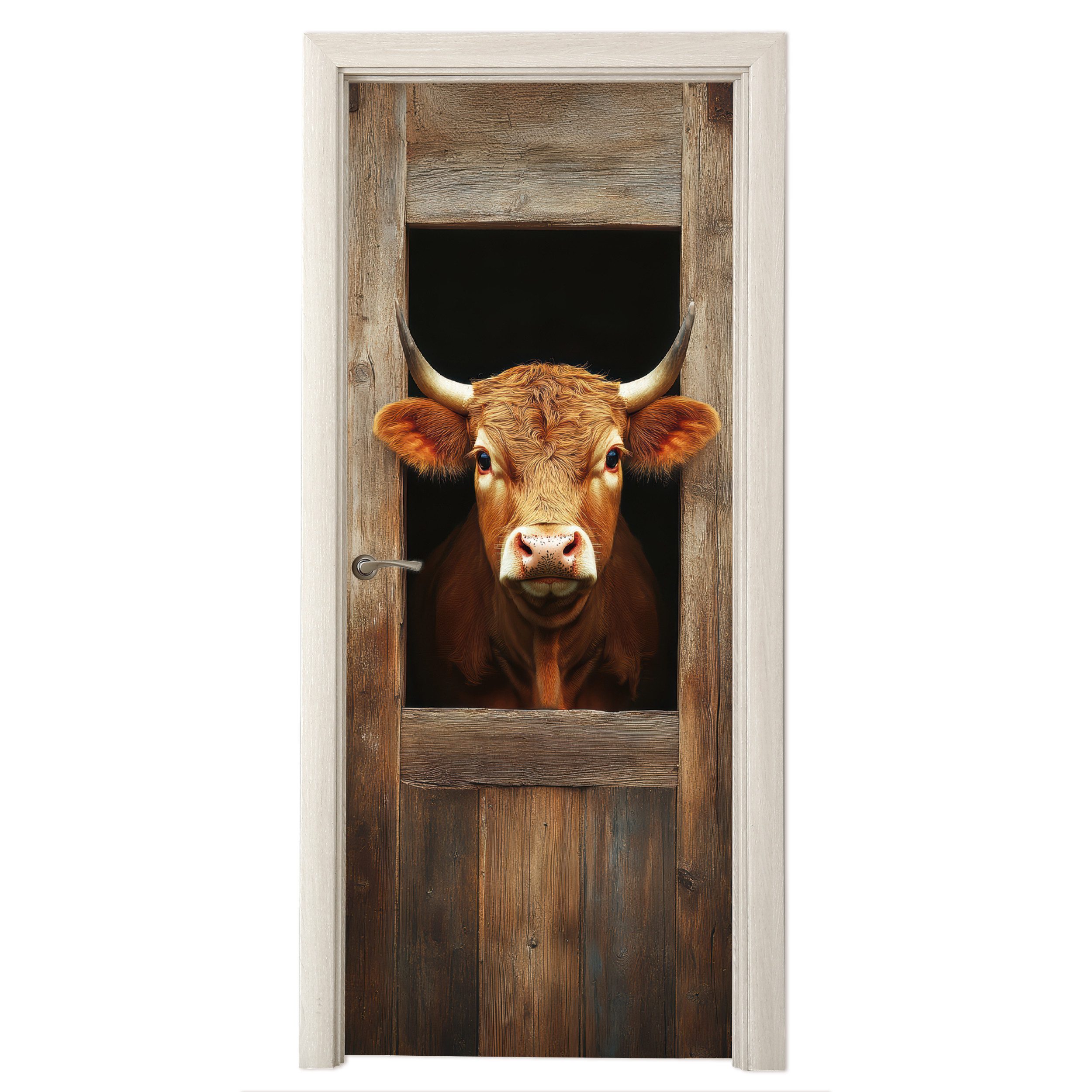 MuchoWow Türtapete Kuh - Fenster - Holz - Tiere, Matt, bedruckt, (1 St), Se günstig online kaufen