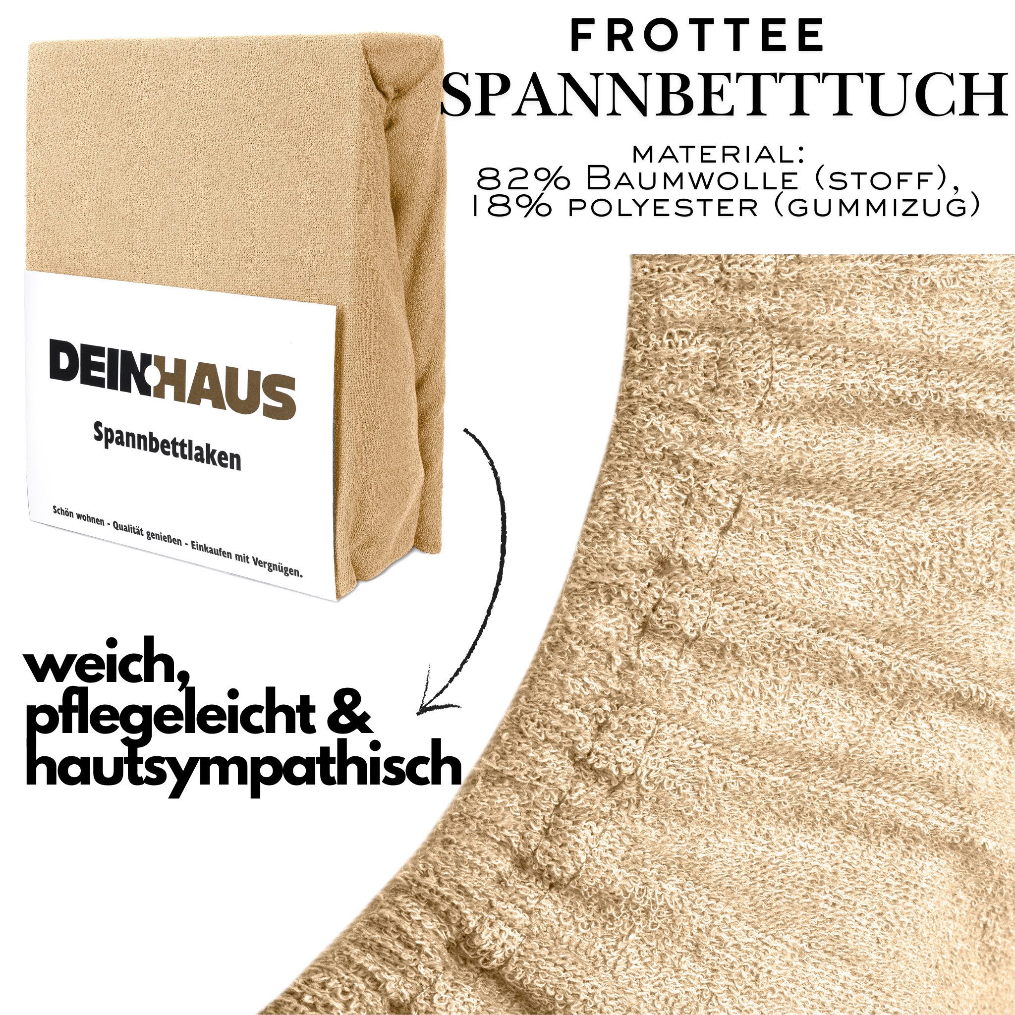 DH DEIN . HAUS Spannbettlaken Frottee SOFT, Baumwolle, Gummizug: rundum, (1 Stück), weich saugfähig atmungsaktiv Rundumgummi formstabil bis 20 cm – Bild 3 von 5