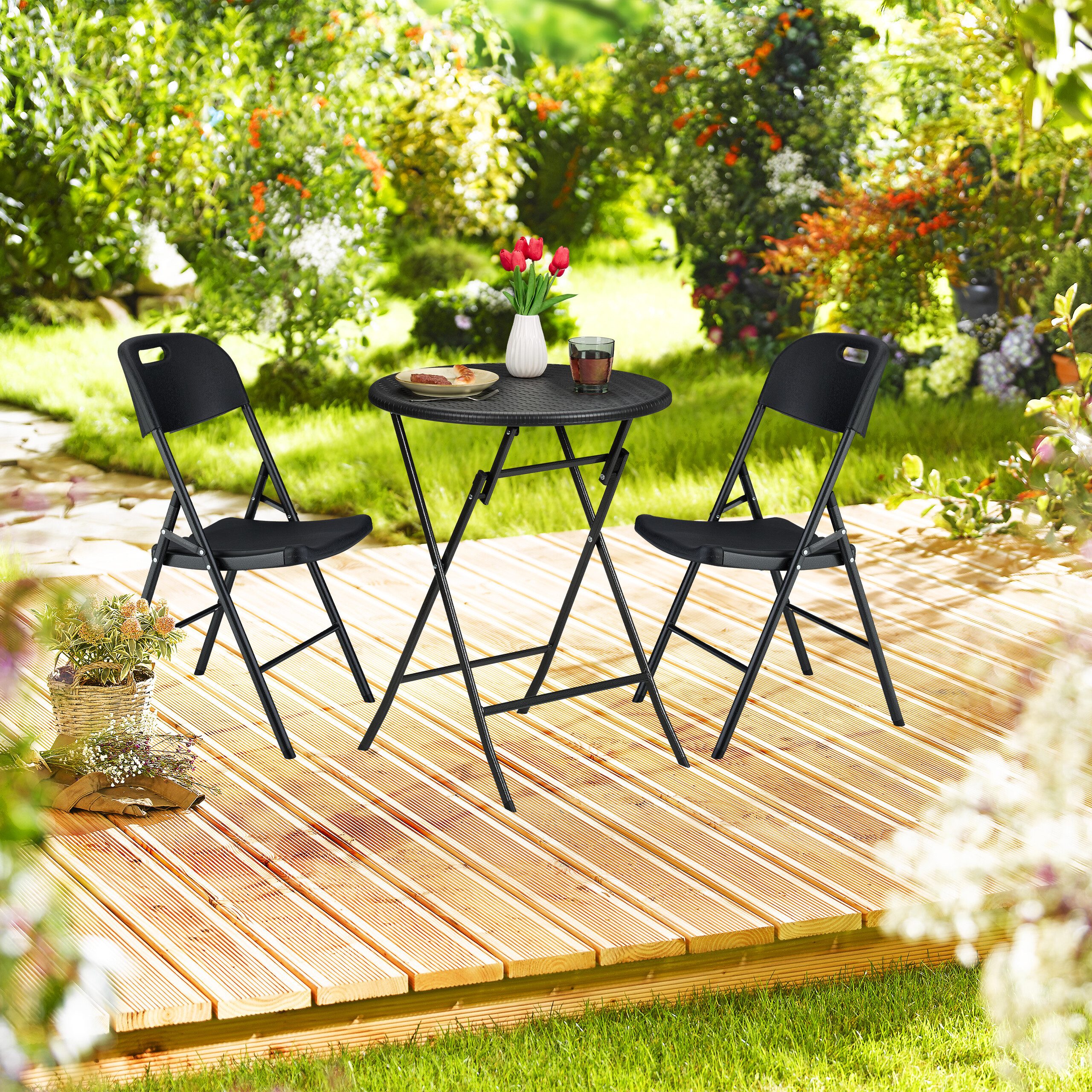 relaxdays Klappstuhl für Garten im 2er Set (2er Set), schwarz