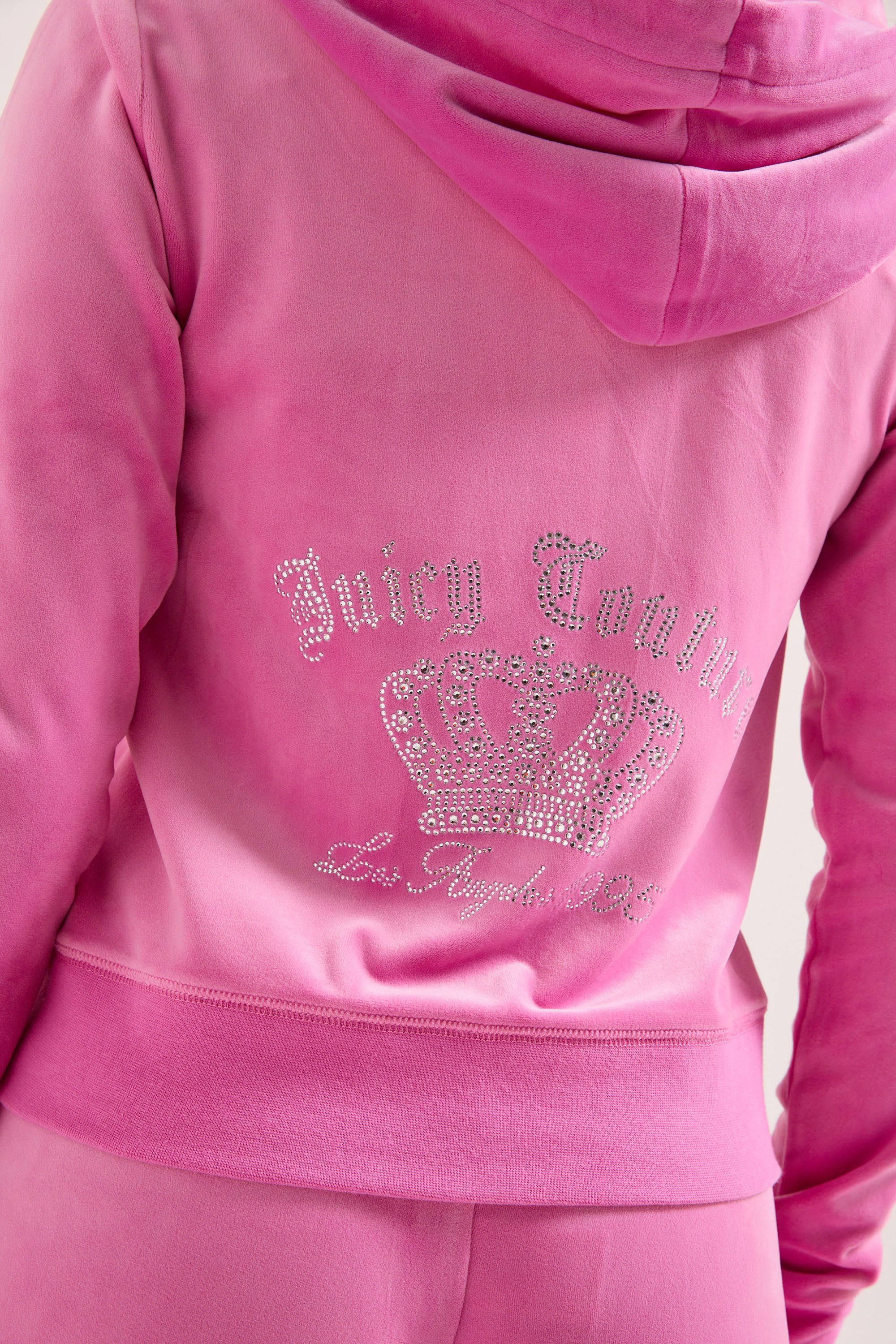 Juicy Couture Kapuzennickijacke GOTHIC CROWN HOODIE. Damen Trainingsjacke Damen, Sweatjacke mit Kapuze, Velour, mit Glitzer, Sale