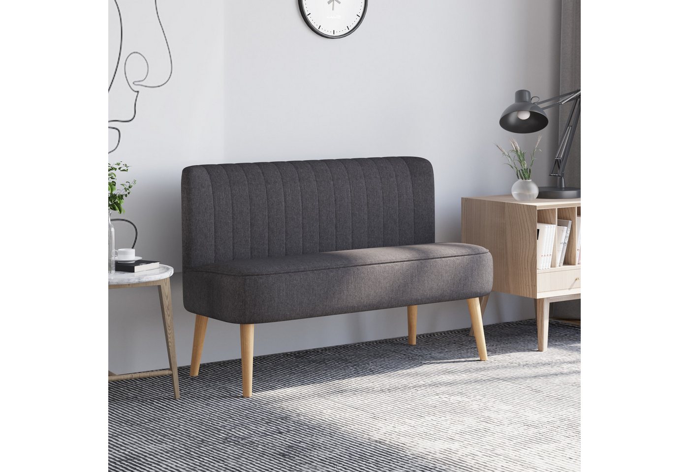 HOMCOM 2-Sitzer Sitzmöbel, Loungesofa, aus Holz, Samtartiges Polyster, Schaumstoff, Doppelsofa 1 Teile, für Wohnzimmer, Schlafzimmer, 117 x 56,5 x 77 cm, Dunkelgrau