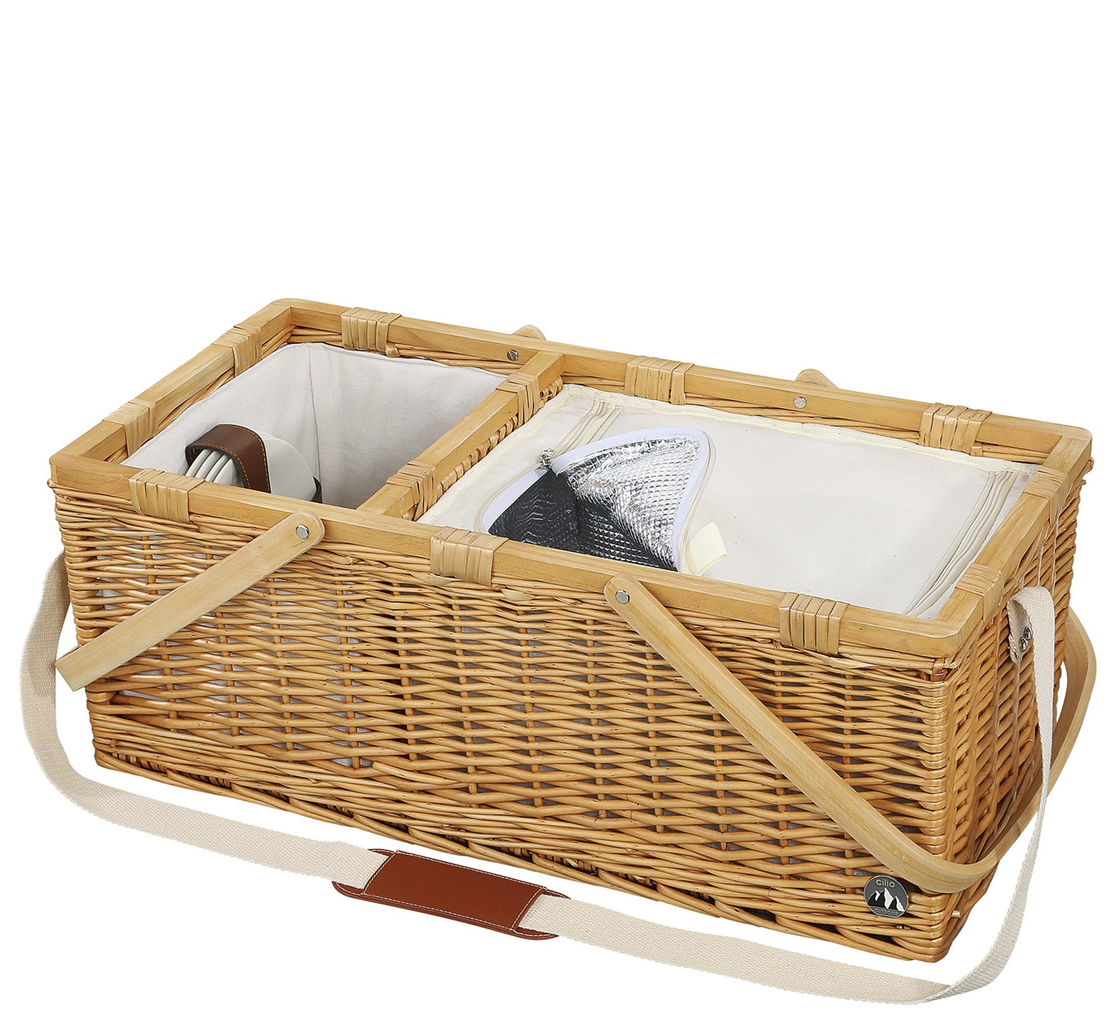 Cilio Picknickkorb Picknickkorb für 4 Personen Kühlfach Teller Gläser Besteck Cilio