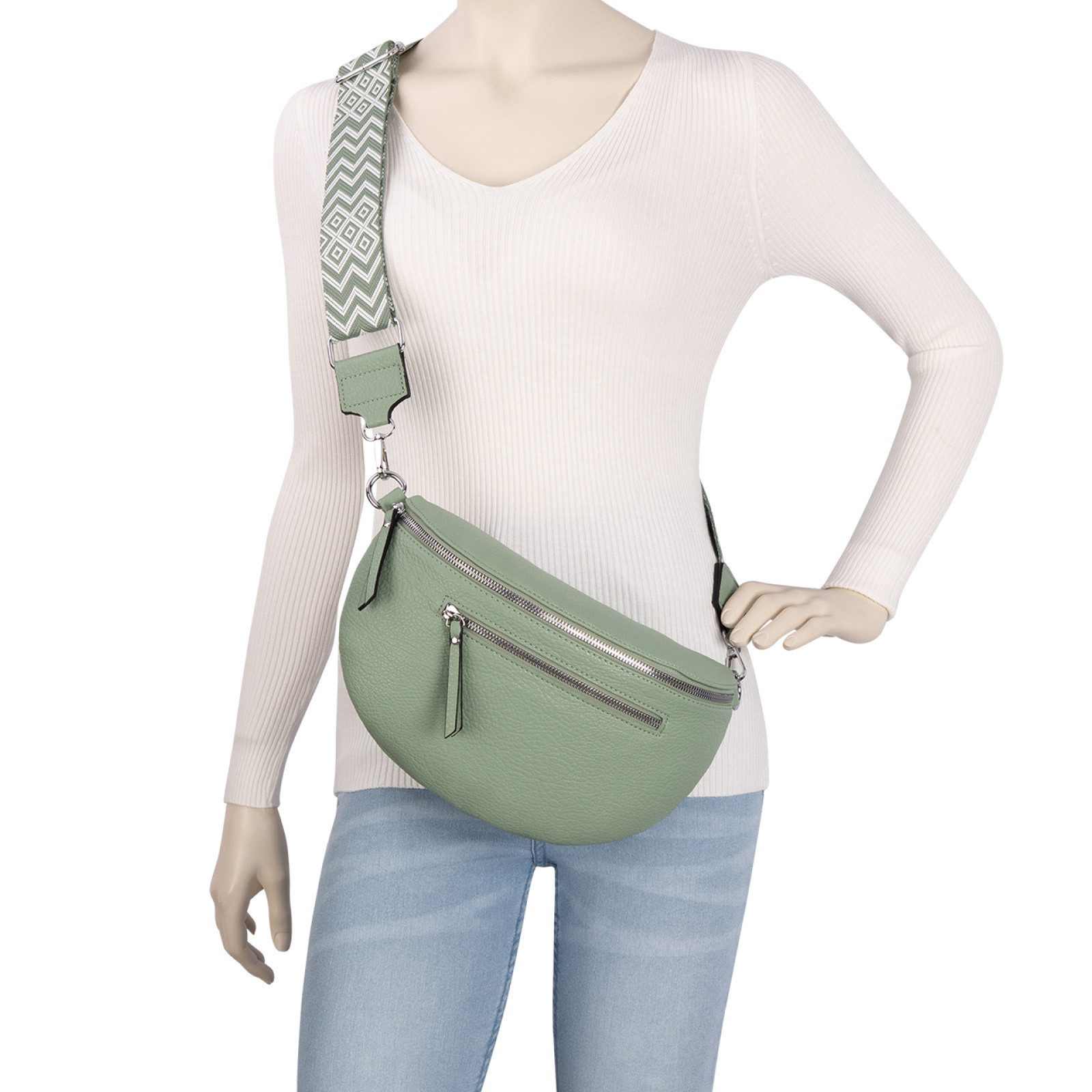EAAKIE Gürteltasche Bauchtasche Umhängetasche Crossbody-Bag Kunstleder Italy-Design, als Schultertasche, CrossOver, Umhängetasche tragbar
