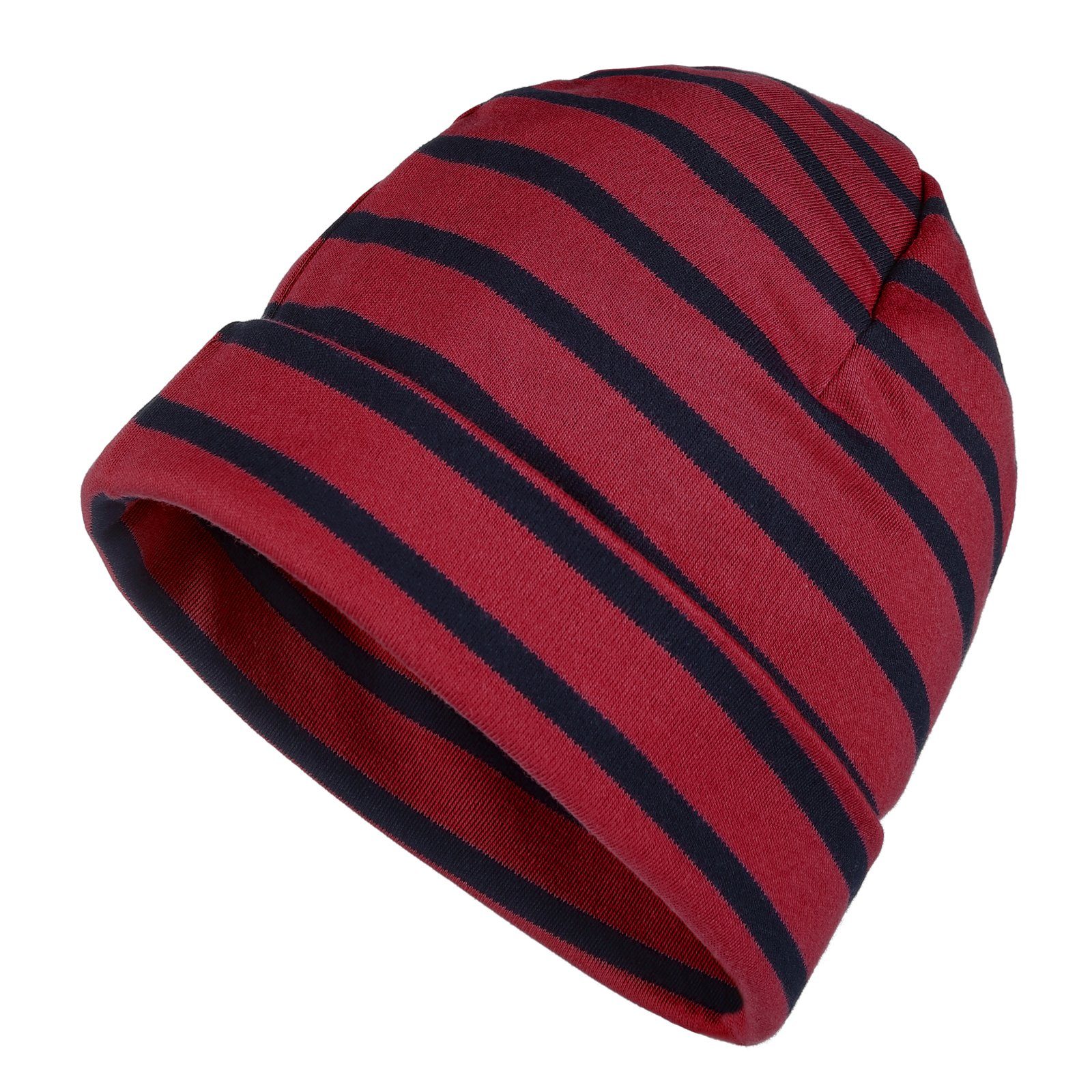modAS Strickmütze Unisex Mütze Streifen für Kinder & Erwachsene - Ringelmütze Baumwolle (31) rot / blau