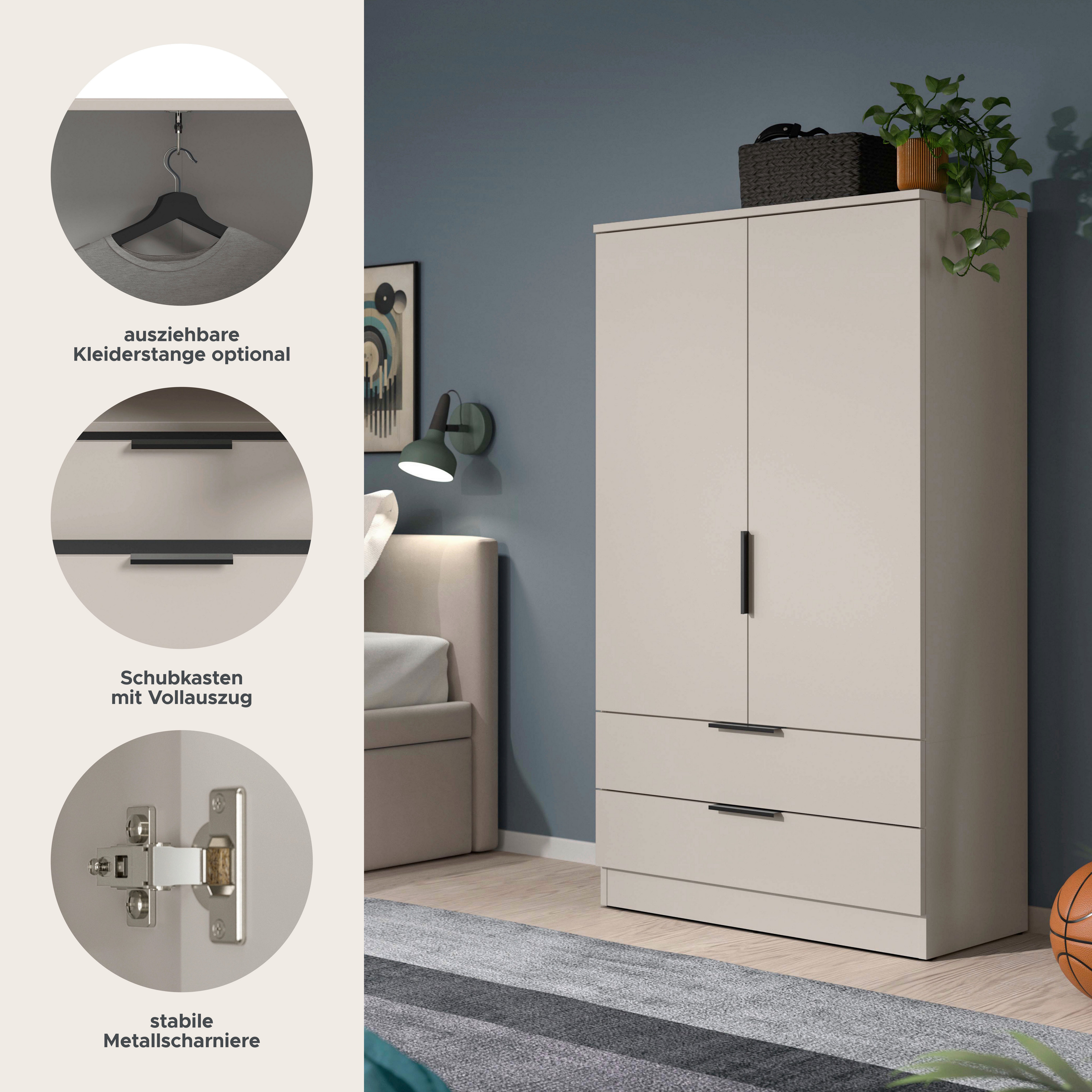 Home affaire Wäscheschrank SKARDE, Kleiderschrank, Schlafzimmerschrank, Schrank (1-St., Höhe: 140 cm, 2 Türen, 2 Schubladen, 1 Kleiderstange) OTTO BESTSELLER, Garderobe, Universalschrank, Flurschrank, Schrank