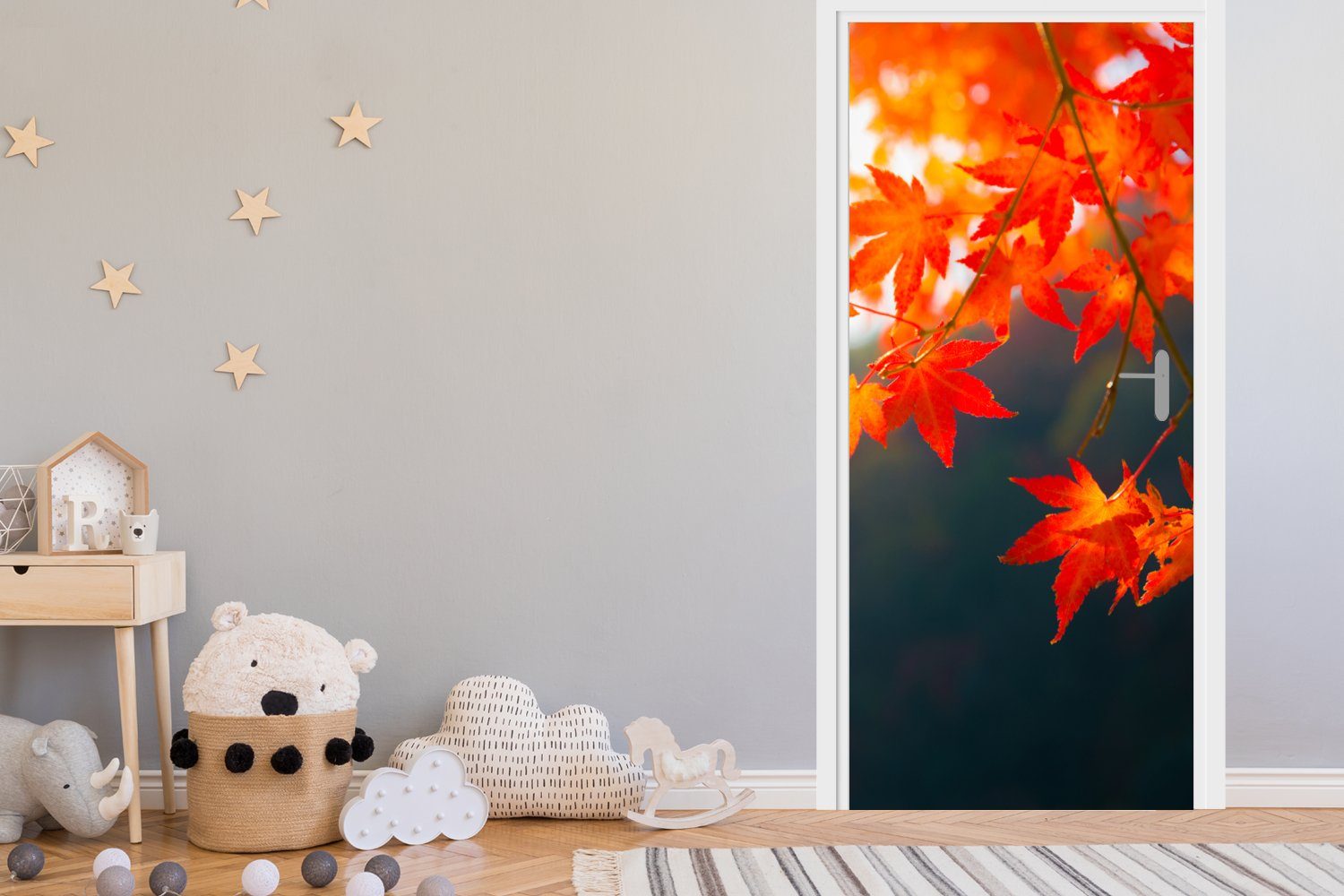 (1 Fototapete MuchoWow St), für bedruckt, Herbstblätter in Matt, Türaufkleber, Japan, cm Tür, Türtapete 75x205