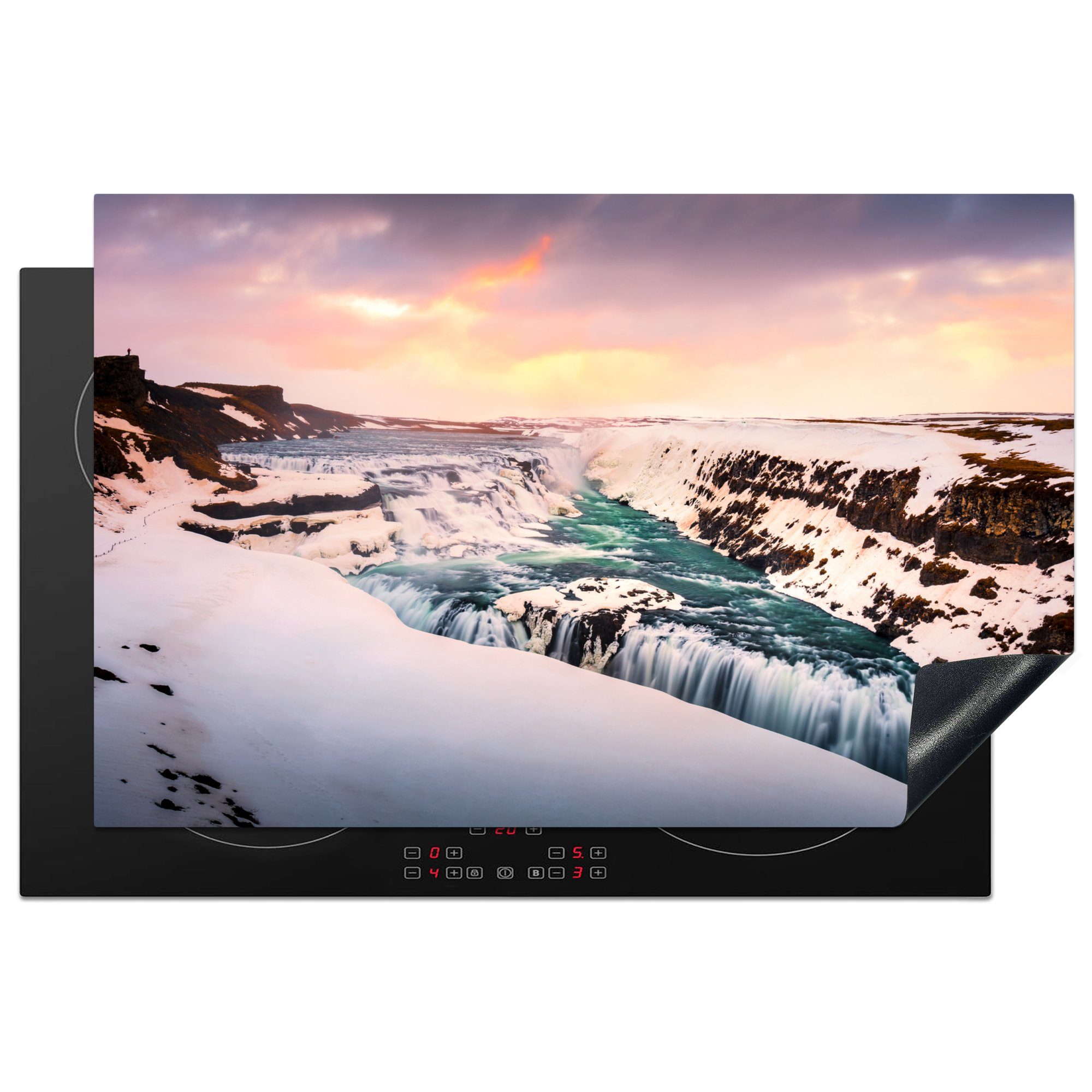 Island, am Eisbildung in küche, Ceranfeldabdeckung (1 cm, die Vinyl, für Herdblende-/Abdeckplatte MuchoWow 81x52 Schutz tlg), Induktionskochfeld Gullfoss-Wasserfall