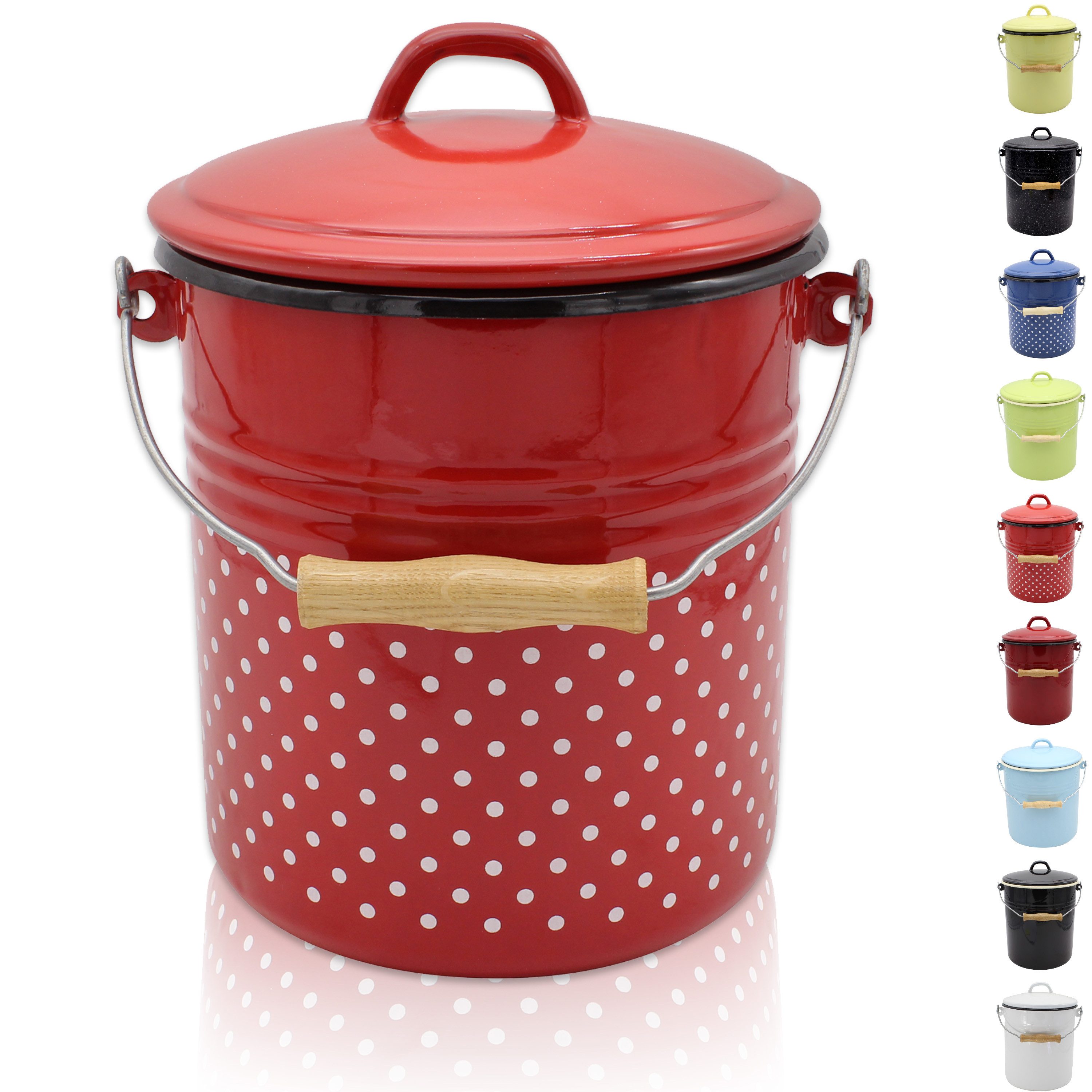 Krüger Mülleimer Emaille Mülleimer mit Deckel Serie Rio, schnitt- / kratzfeste Oberfläche, bakterienabweisend, extrem langlebig