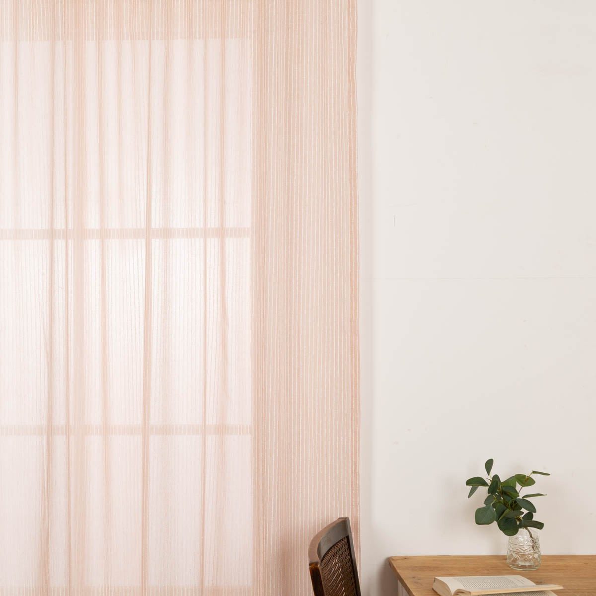 SCHÖNER LEBEN. Vorhang Gardine Smok-Schlaufe Bouclé Streifen rosa 2,45m Höhe, Smokband, leicht perforiert, Voile, handmade
