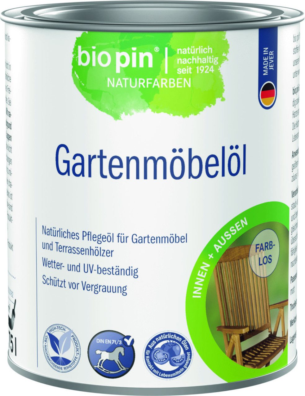 Bio Pin Holzöl Biopin Naturfarben Gartenmöbelöl 750 ml farblos