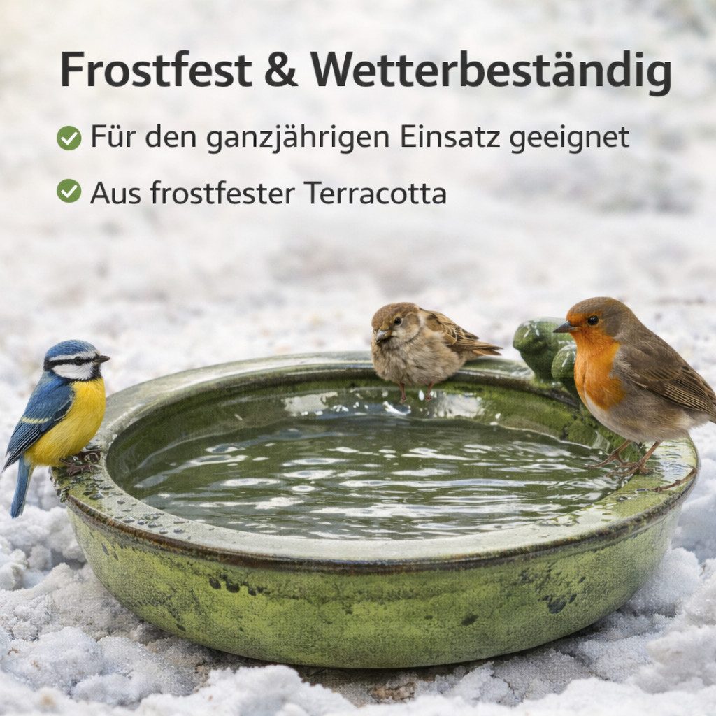 esschert design Vogeltränke Vogeltränke rund grün – Terracotta – Wasserstelle & Badeplatz für Vöge – Bild 4 von 5