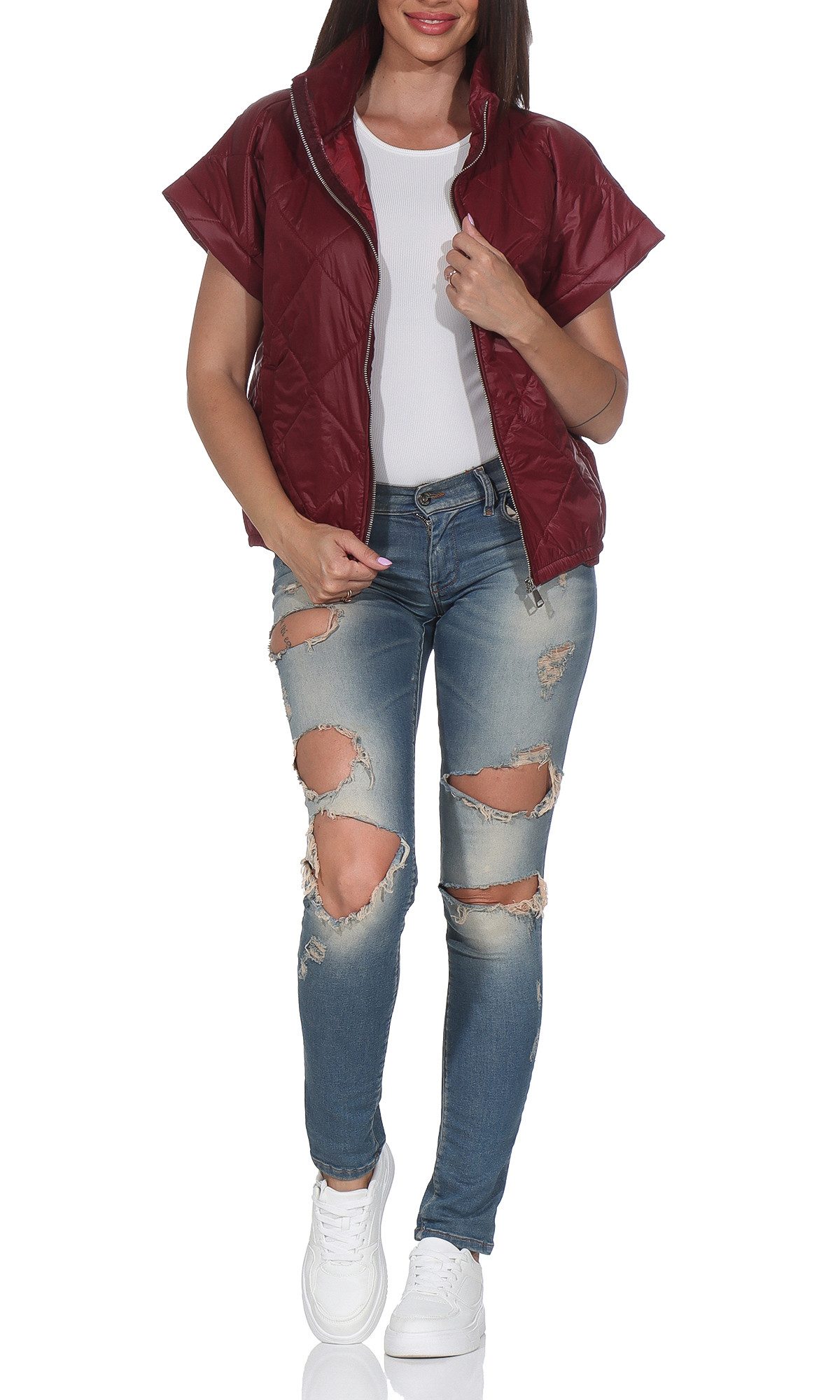 simaranda Steppweste Ärmellose Jacke kurz Outdoor Weste 5684 mit Stehkragen