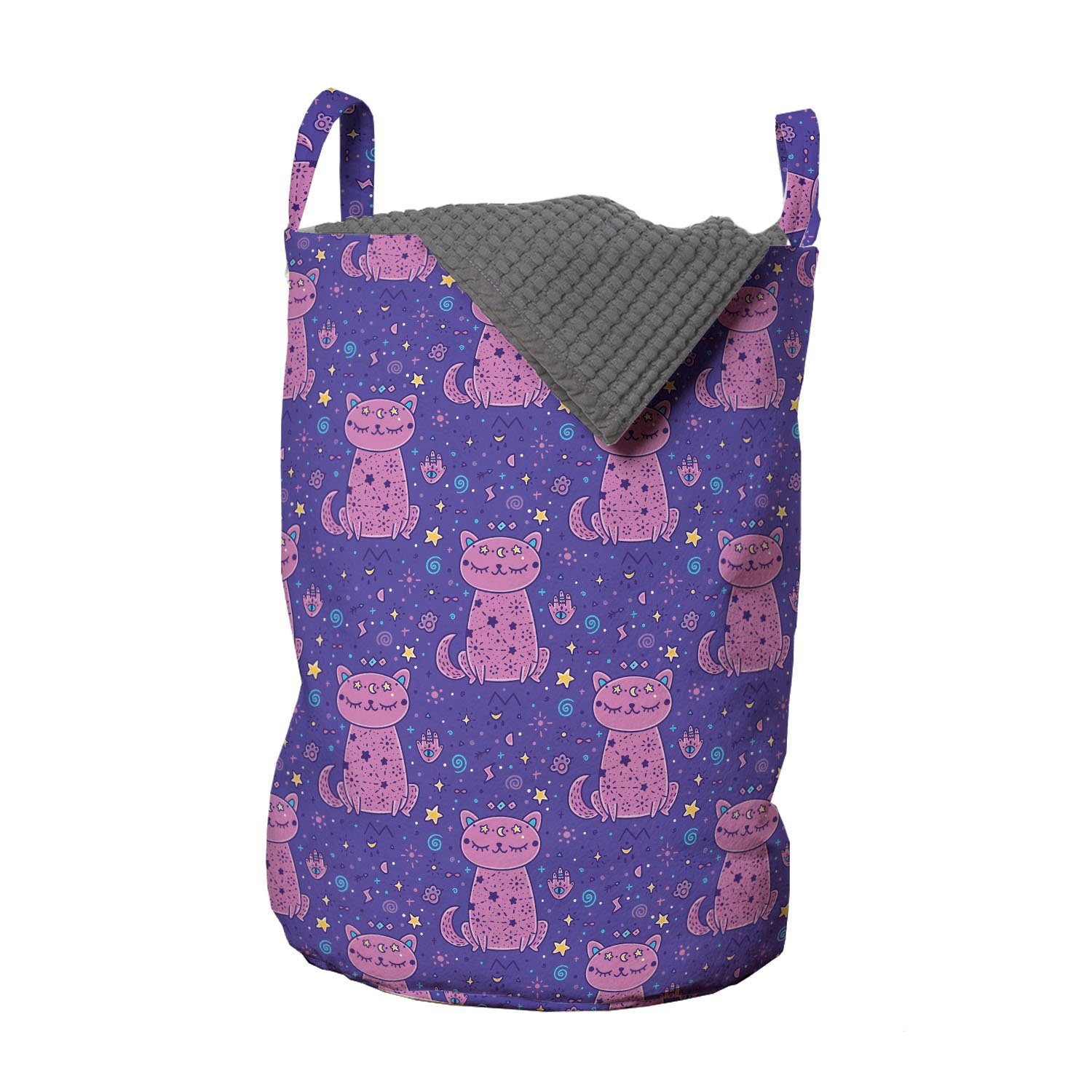 Abakuhaus Wäschesäckchen Wäschekorb mit Griffen Kordelzugverschluss für Waschsalons, Katze Childish Mystic Starry Kitten