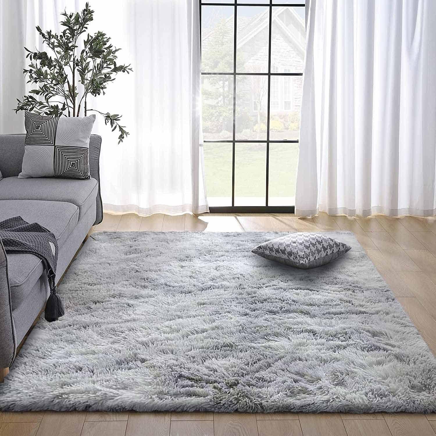 LuxusKollektion Hochflor-Teppich Teppich rund flauschig rutschfest 80 x 120 cm (Rechteckig) Grau Weiß, rechteckig, Höhe: 40 mm