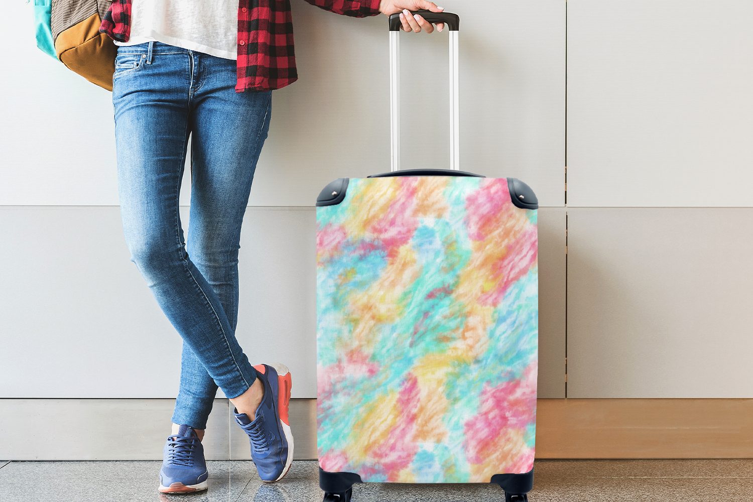 MuchoWow Handgepäckkoffer Textil Trolley, 4 rollen, Reisekoffer Krawattenfärbung mit Muster, - Handgepäck für Rollen, Ferien, - Reisetasche