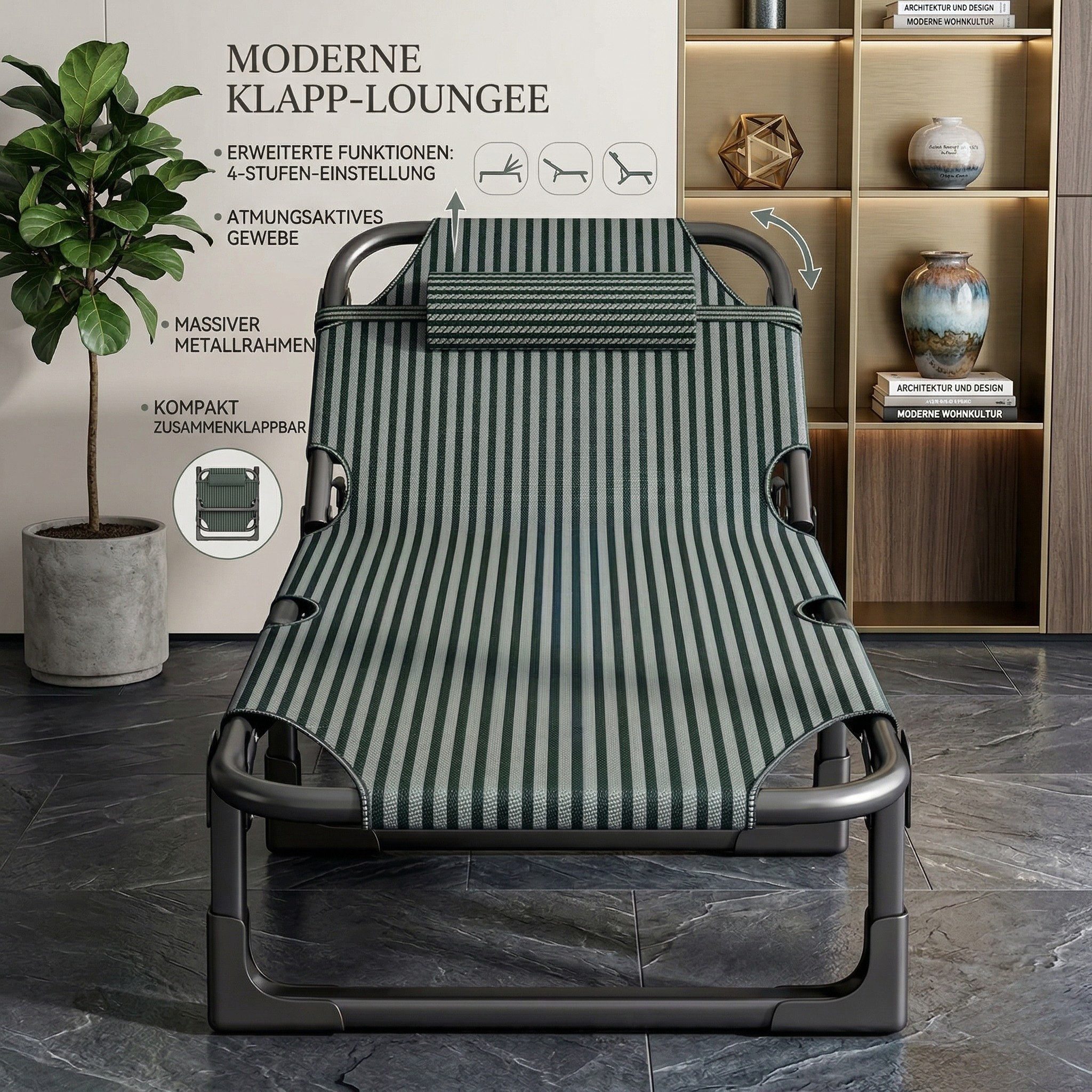 Norvéa Home Gartenliege Klappbett faltbar Gästebett Campingliege verstellbar 150kg, Komplett-Set, Faltbar, verstellbar, gepolstert, stabil, platzsparend