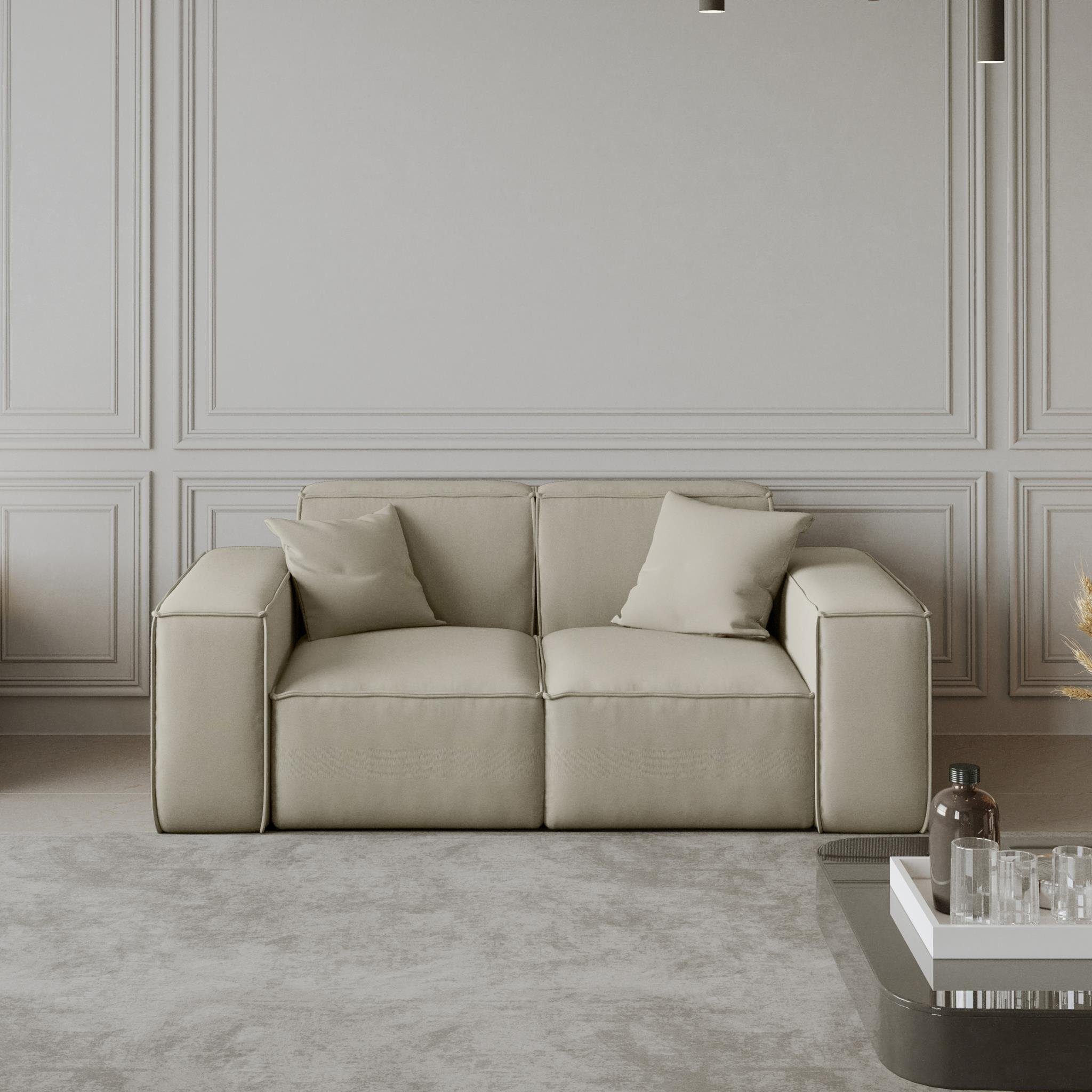 Beautysofa Sofa Lugano, 2-Sitzer Sofa aus Cordstoff oder Velourstoff, Zweisitzer im modernes Stil, inlusive Wellenfedern, mit Breite Armlehnen