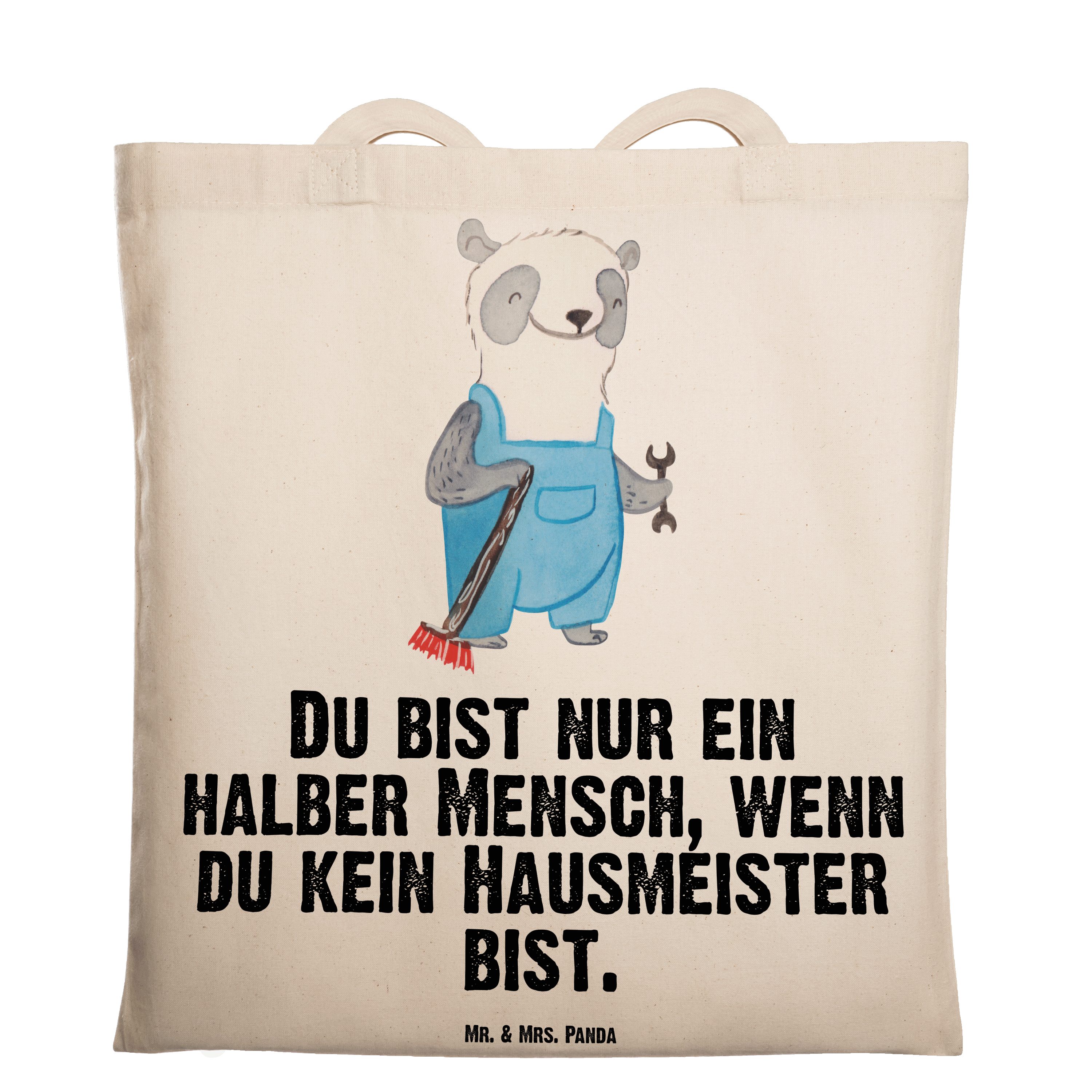 Mr. & Mrs. Panda Tragetasche Hausmeister mit Herz - Transparent - Geschenk, Facility Manager, Beut (1-tlg)