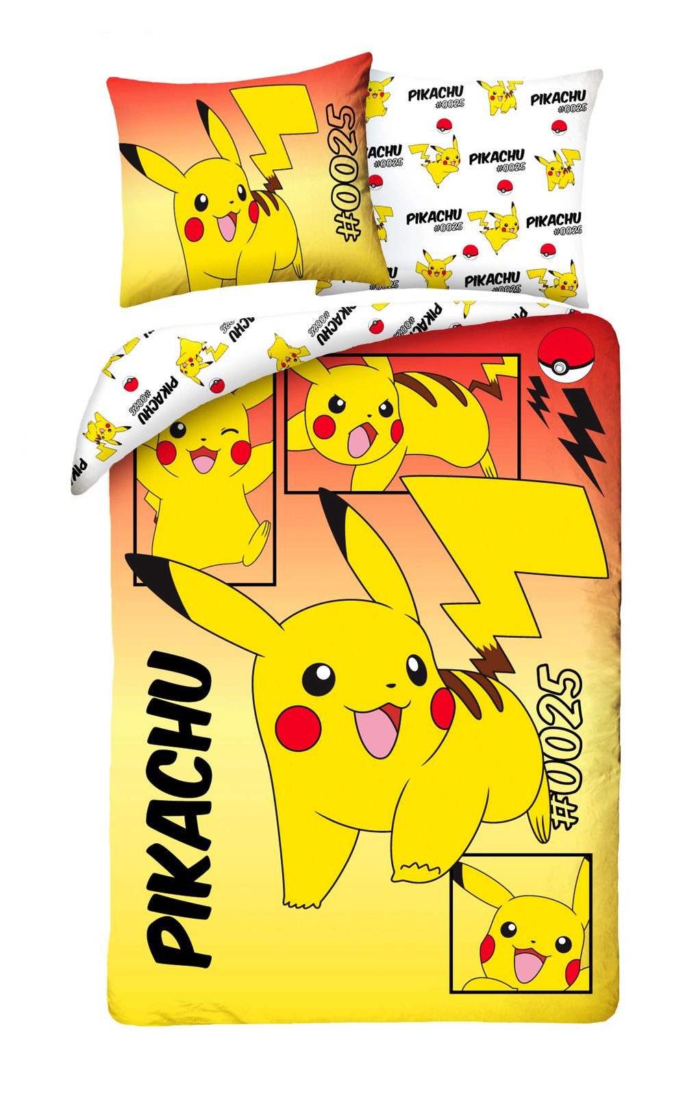 Halantex Bettwäsche Pokemon - Pikachu #0025 - Wende-Bettwäsche-Set, 135x200 & 80x80, Baumwolle, 100% Baumwolle