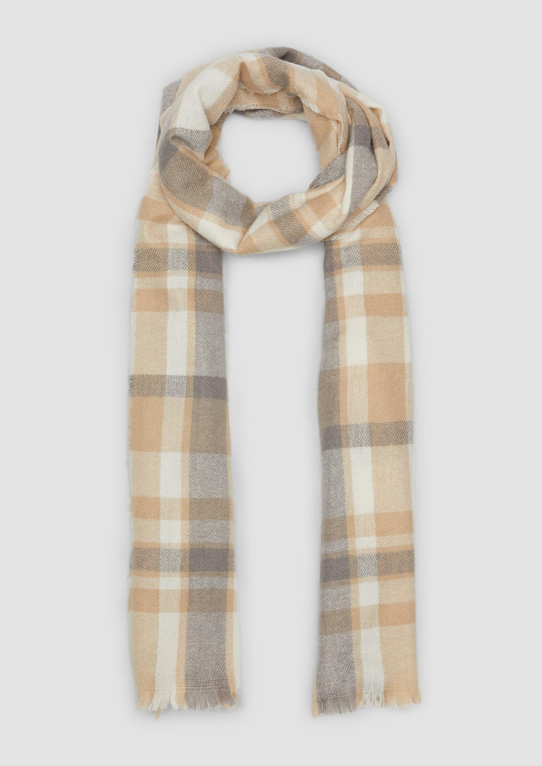 s.Oliver Schal Tuch, Karierter Schal mit offenem Kantenfransen günstig online kaufen