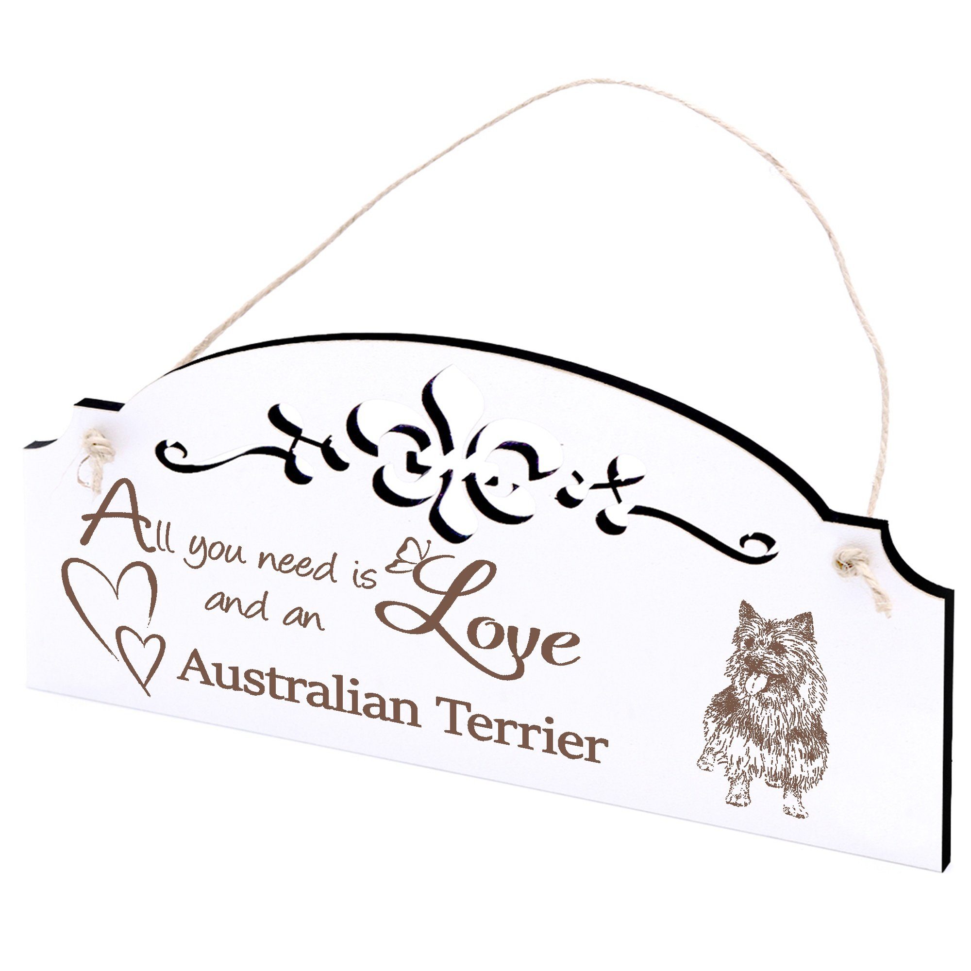 Dekolando Hängedekoration Australian Terrier Deko 20x10cm All you need is Love