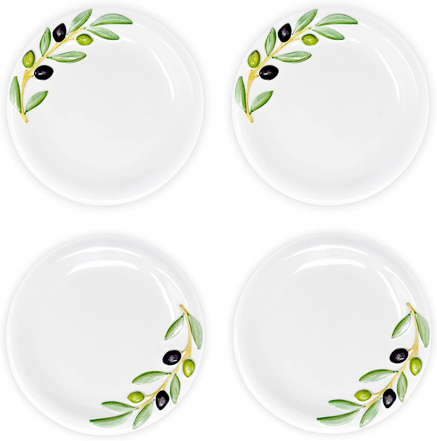 Lashuma Tafelservice Olive (4-tlg), Keramik, Handgemachte Essteller rund Ø 20 cm