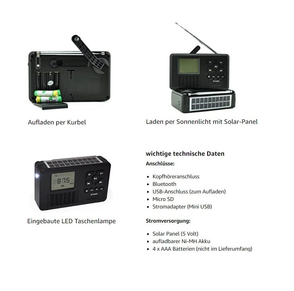 W, Notfall Heizstrahler KUM-1225S Kurbel-Radio, Heizstufen, inkl. 3 Rippen Energiesparend, 9 Ölradiator 2000 KUMTEL Heizkörper, TRA550