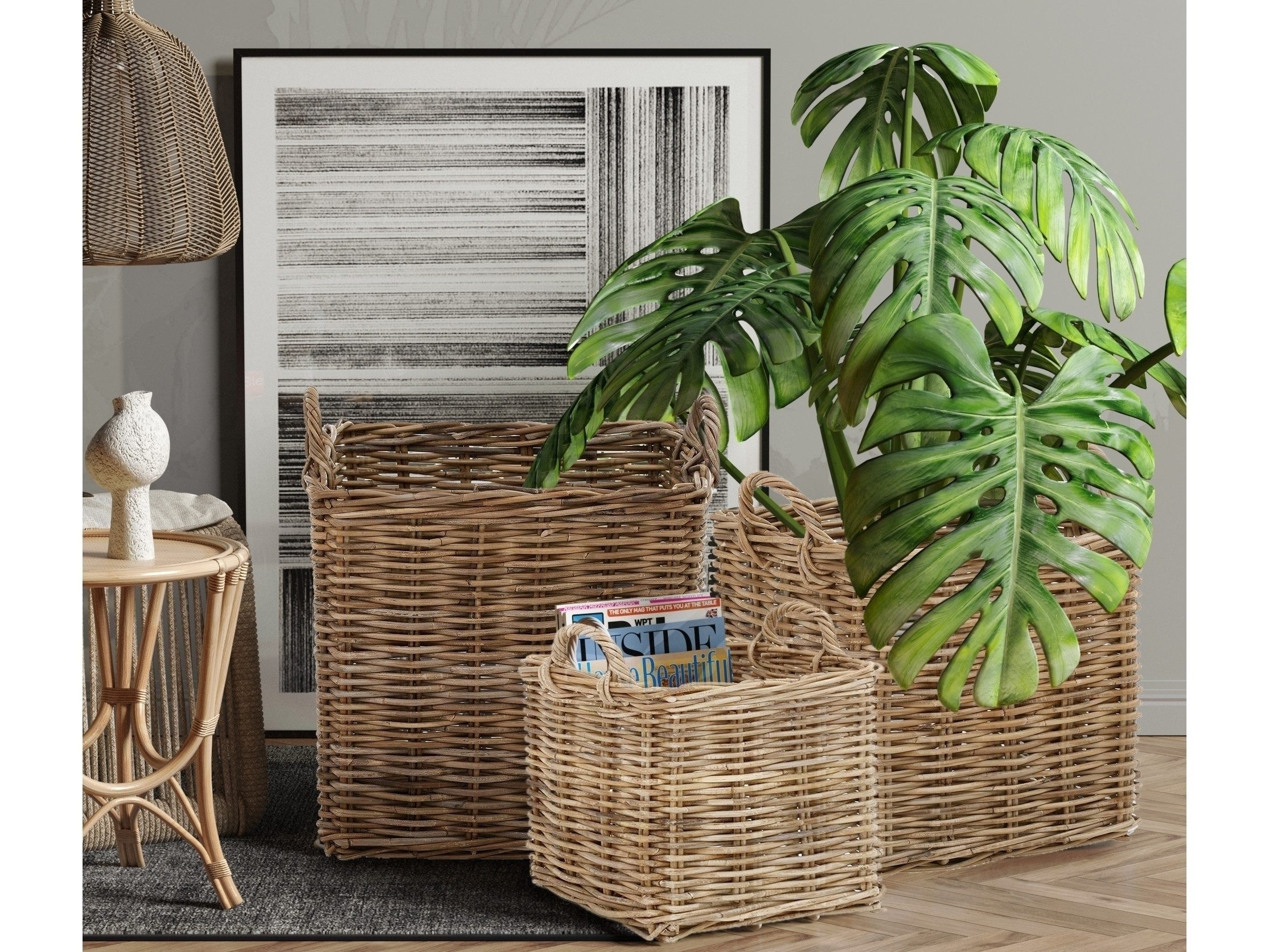 freiraum Flechtkorb Åmund, in Grau, Rattan - 32x34,5x32cm (BxHxT)