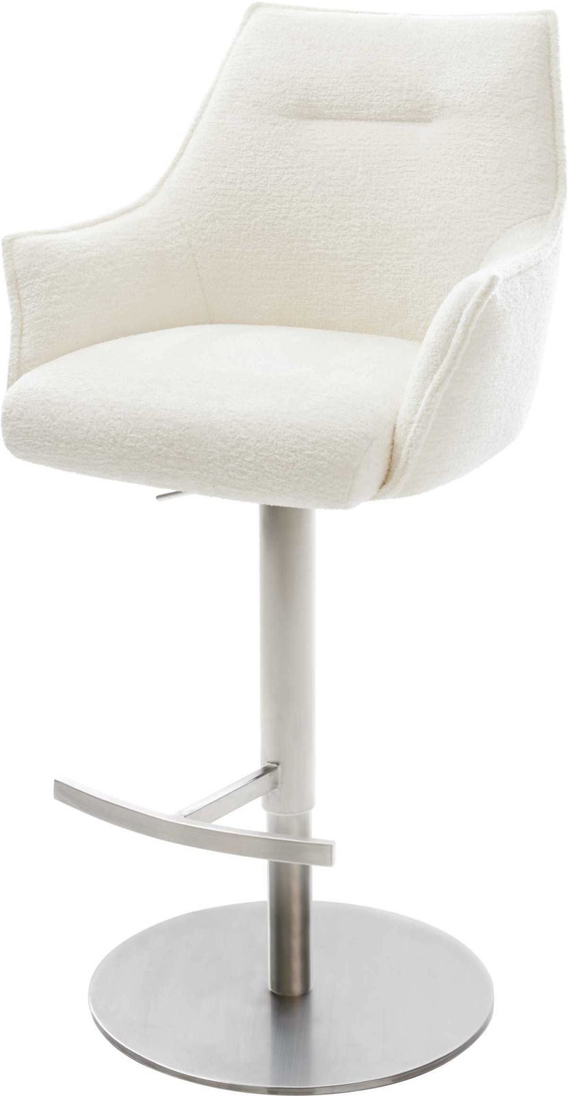 DELIFE Barhocker Alja-Flex, Drehfuß höhenverstellbar Edelstahl Silberfarben Bouclé Soft Beige Tasc