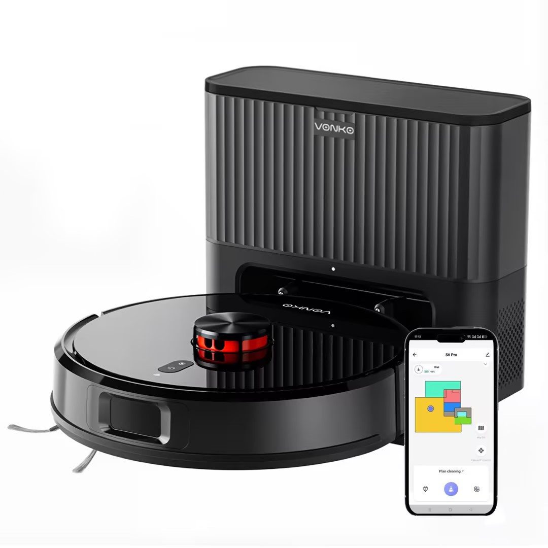 VONKO Saugroboter mit Wischfunktion S6 Pro, 8000Pa Saugkraft, LiDAR-Navigation, 50 W, Selbstentleerung, 4-in-1 Reinigung, 180 Min Laufzeit, APP-Bedienbar