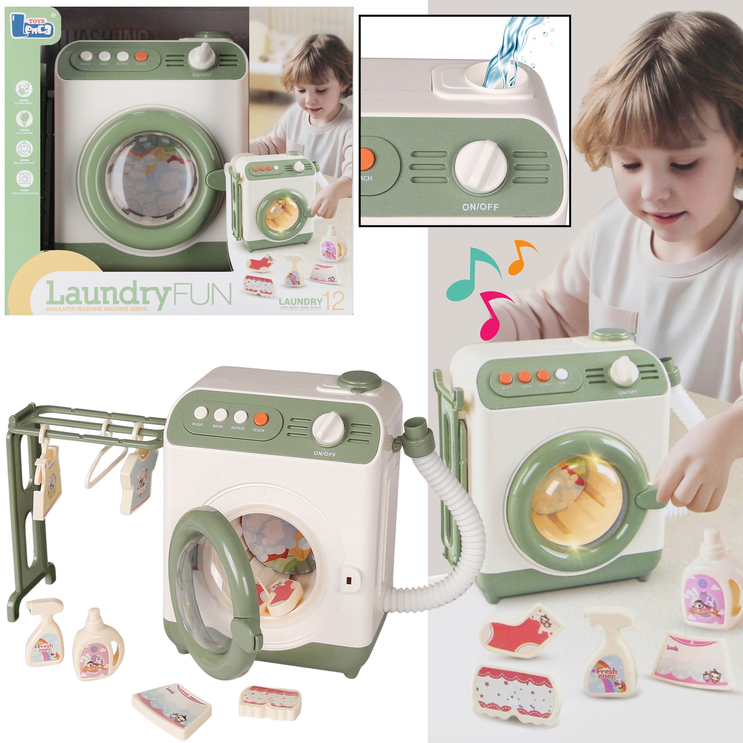 Sarcia.eu Spielküche Interaktive Waschmaschine mit Licht & Sound, bewegliche Trommel