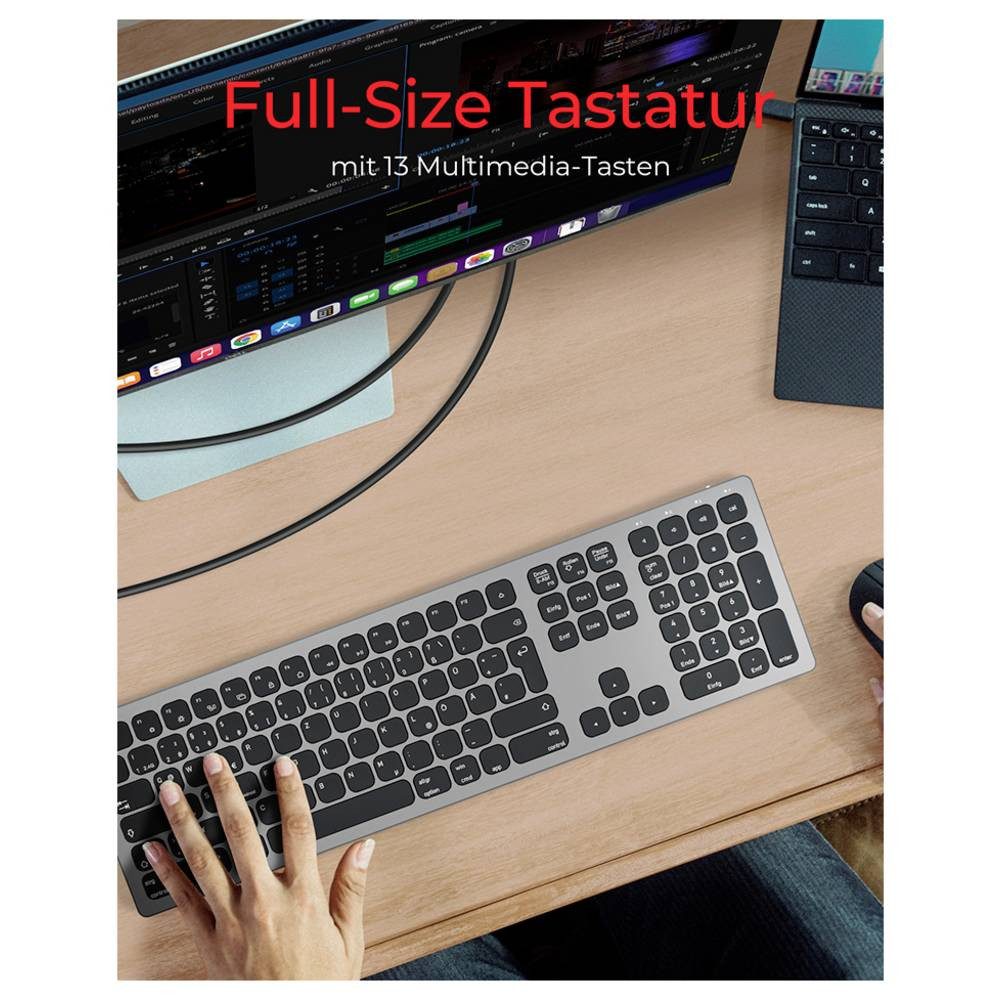 KEYSONIC KSK-8023BTRF (DE) Kabellos, Bluetooth® Tastatur Deutsch, QWERTZ Tastatur (Wiederaufladbar)