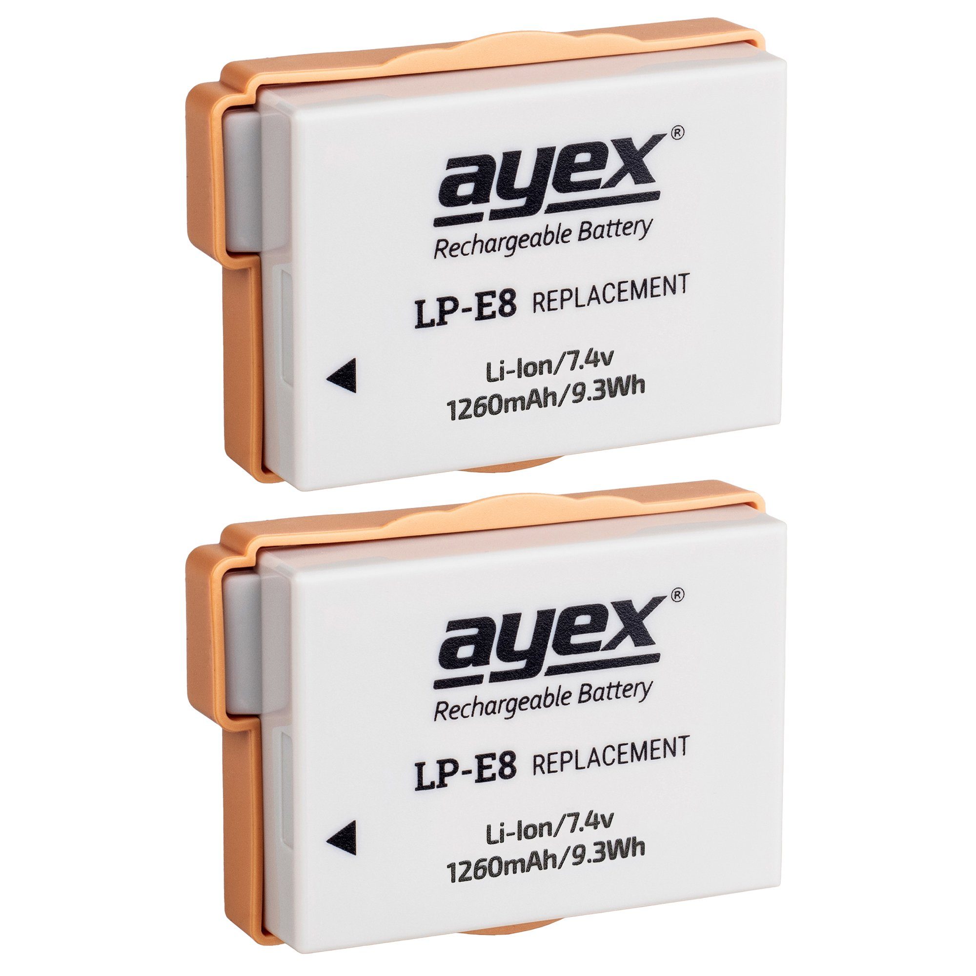 ayex 2x ayex LP-E8 Li-Ion Akku für z.B. Canon EOS 550D, 600D, 650D, 700D Kamera-Akku