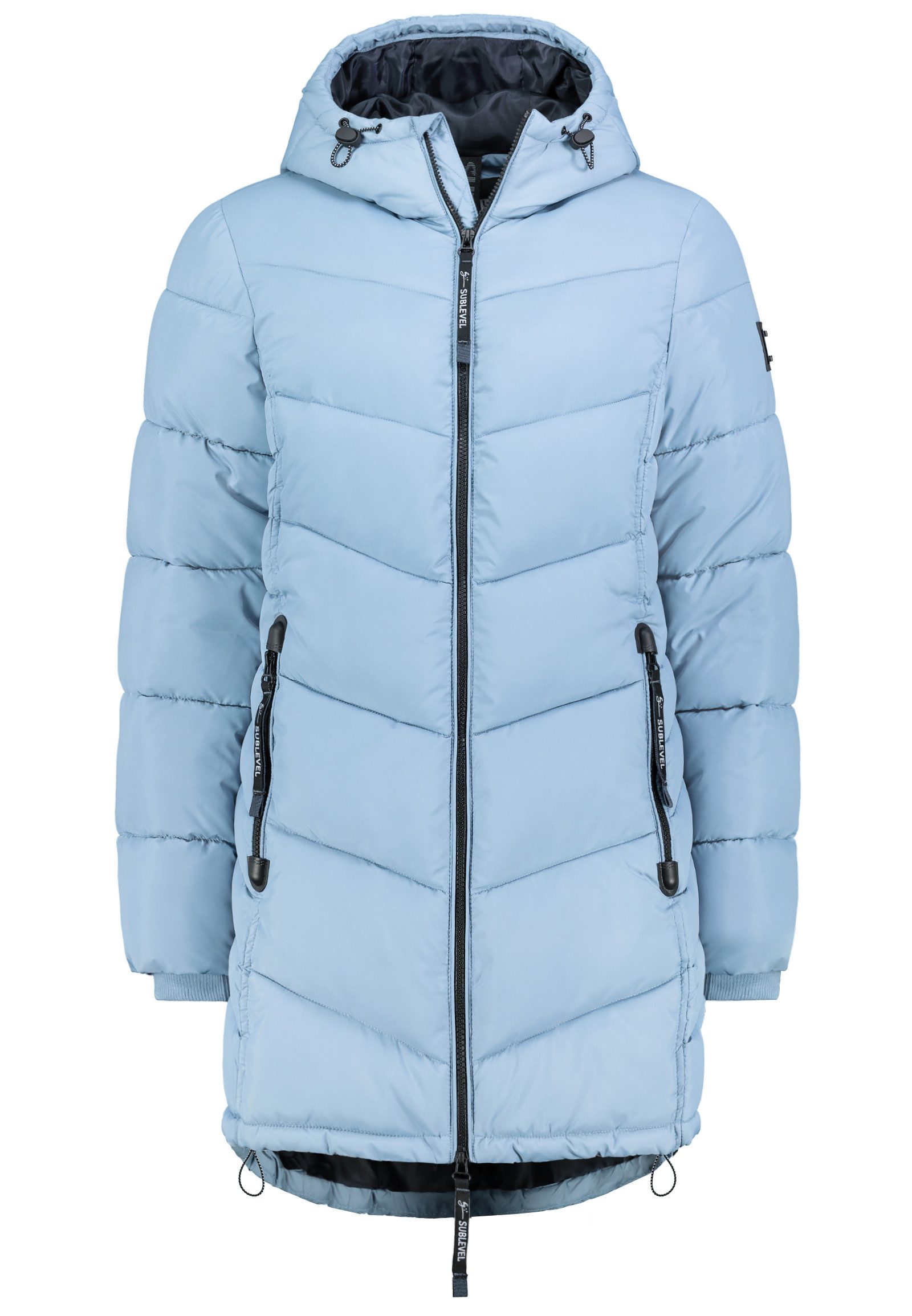 SUBLEVEL Winterjacke Steppdesign Reißverschlusstaschen Bequem für Damen (1-St) Gefüttert, Kapuze, Langarm, Einfarbig, Wasserabweisend