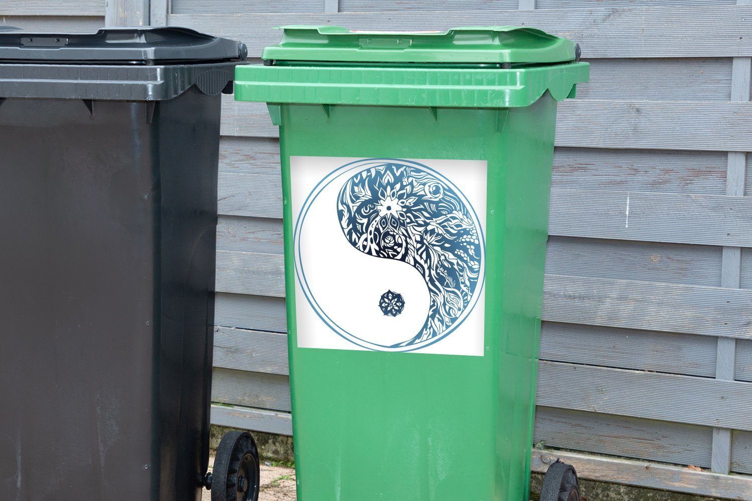 Mülleimer-aufkleber, von Abfalbehälter in MuchoWow Blumen Illustration Mülltonne, Container, Wandsticker Sticker, Yang (1 und St), Eine Yin