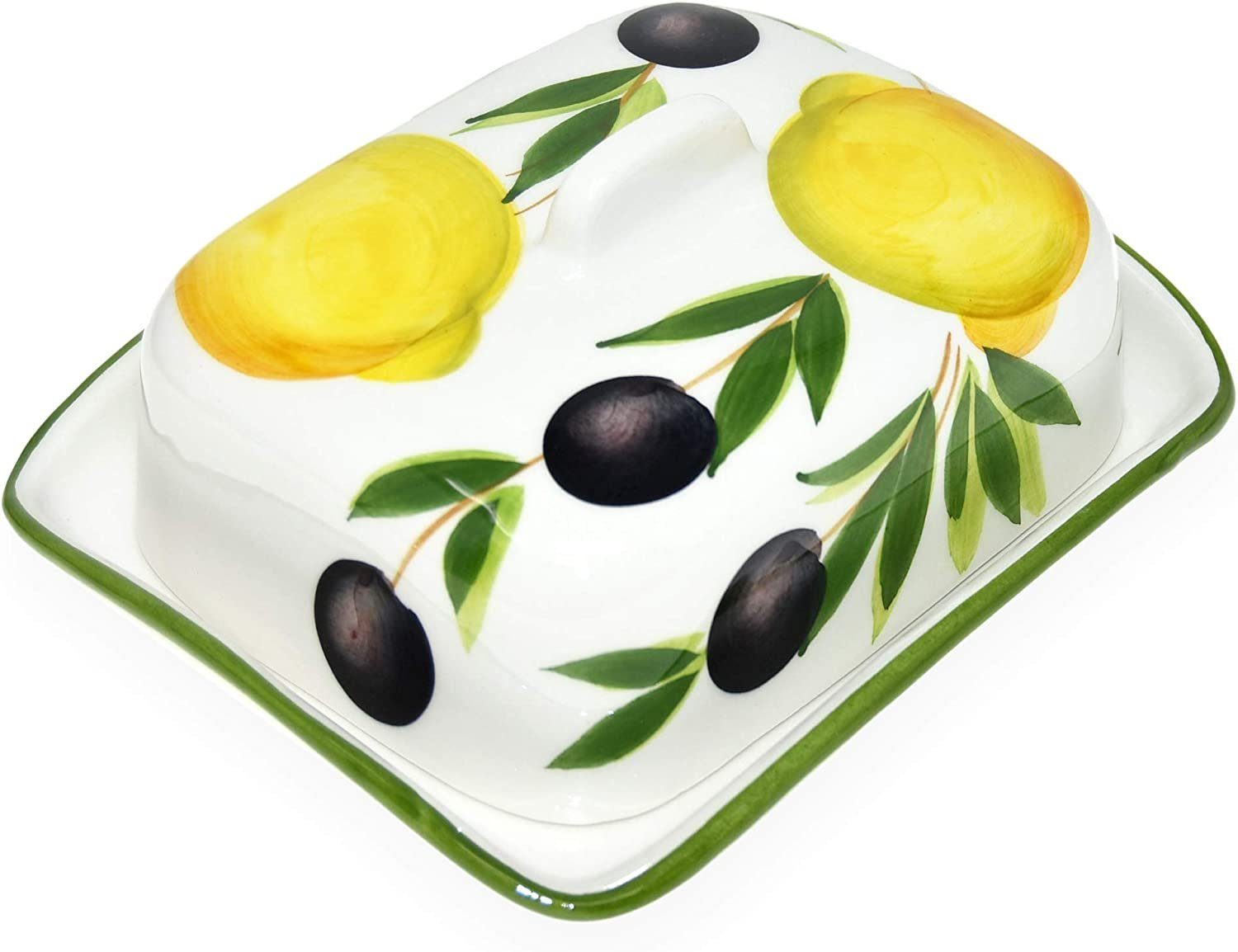 Lashuma Butterdose Zitrone Olive, Keramik, (1-tlg., 18 x 14 cm), Buttergefäß handbemalt aus Italien