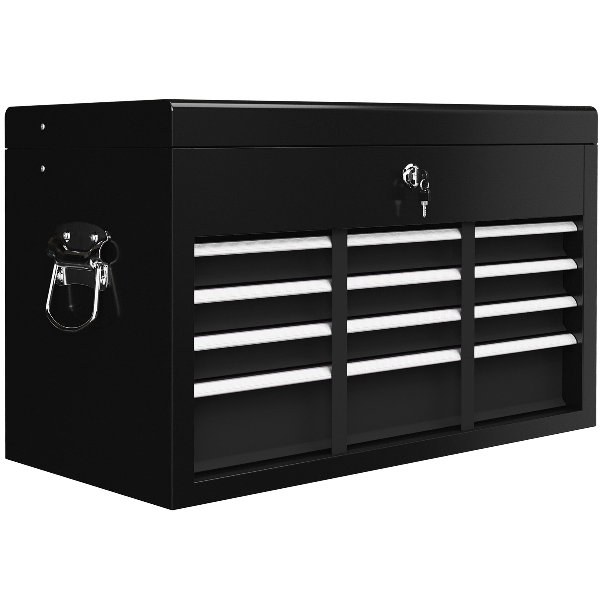 HOMCOM Werkzeugbox Werkzeugkoffer leer, robust, mit 6 Schubladen, Werkzeugkiste (Werkzeugaufbewahrung, 1 St., Werkzeugkasten), Stahl, Schwarz – Bild 2 von 5