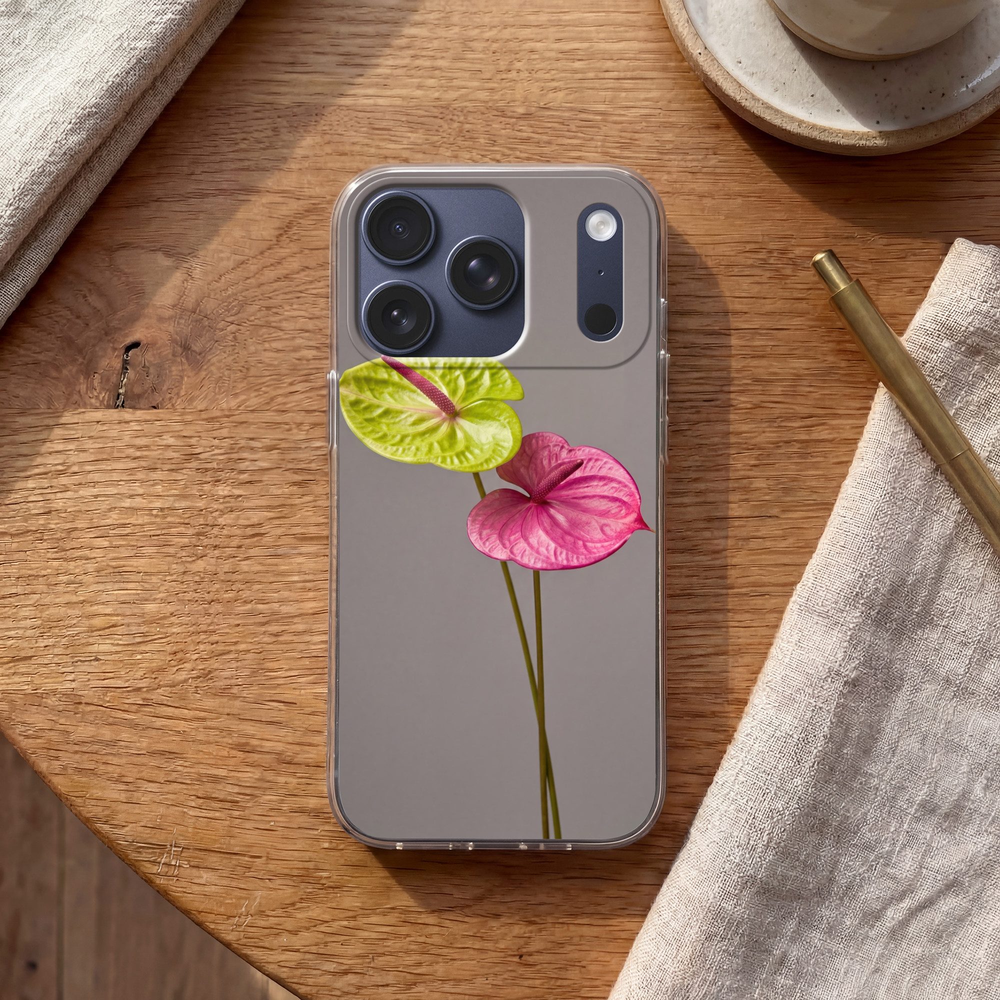MuchoWow Handyhülle für Apple iPhone 17 Pro Pflanzen - Anthurium - Grün - Rosa, Smartphone-Bumper, Print, Handy Schutzhülle Dünn