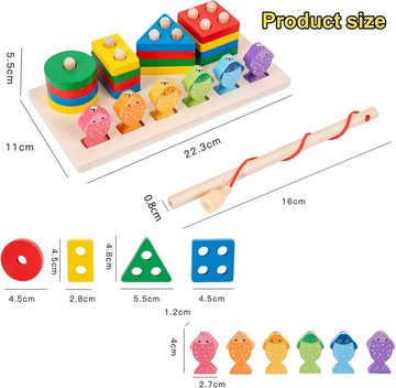 Fivejoy Stapelspielzeug Montessori Spielzeug Geometrische Blöcke Sortier & Stapelspielzeug, (2 in 1 Holzspielzeug Magnetische Angelspiel Formen-Sortierspiel), Kinderspielzeug für Mädchen Junge ab 3 4 5 Jahre