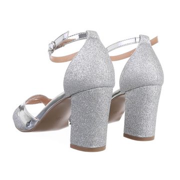 Ital-Design Damen Abendschuhe Party & Clubwear Sandalette (82071453) Blockabsatz Sandalen & Sandaletten in Silber