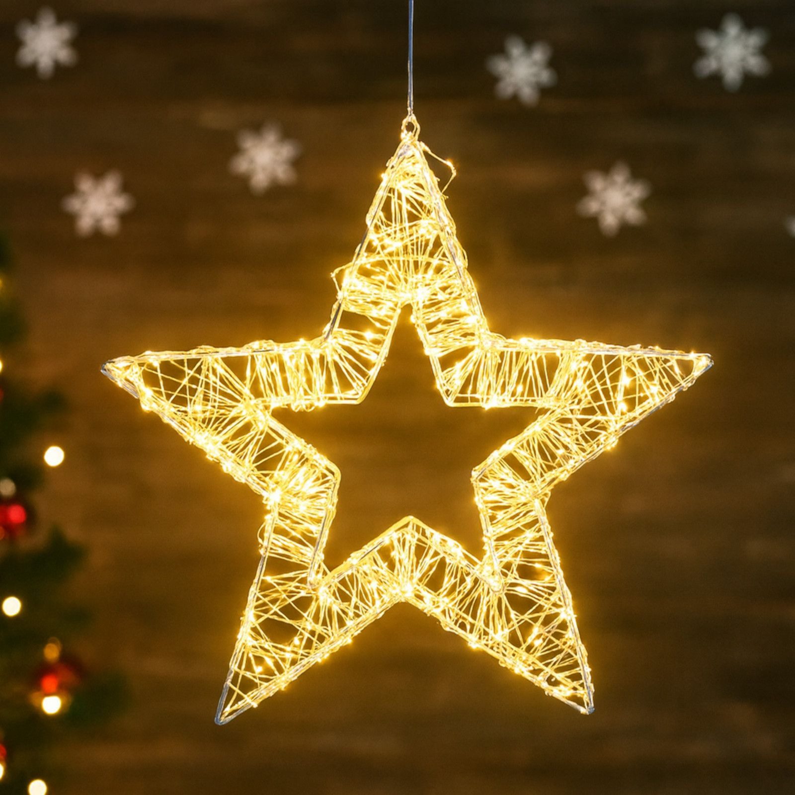 BURI Kugelleuchte LED Drahtstern 50 cm mit Timer Weihnachtsdeko Weihnachtsstern Advent