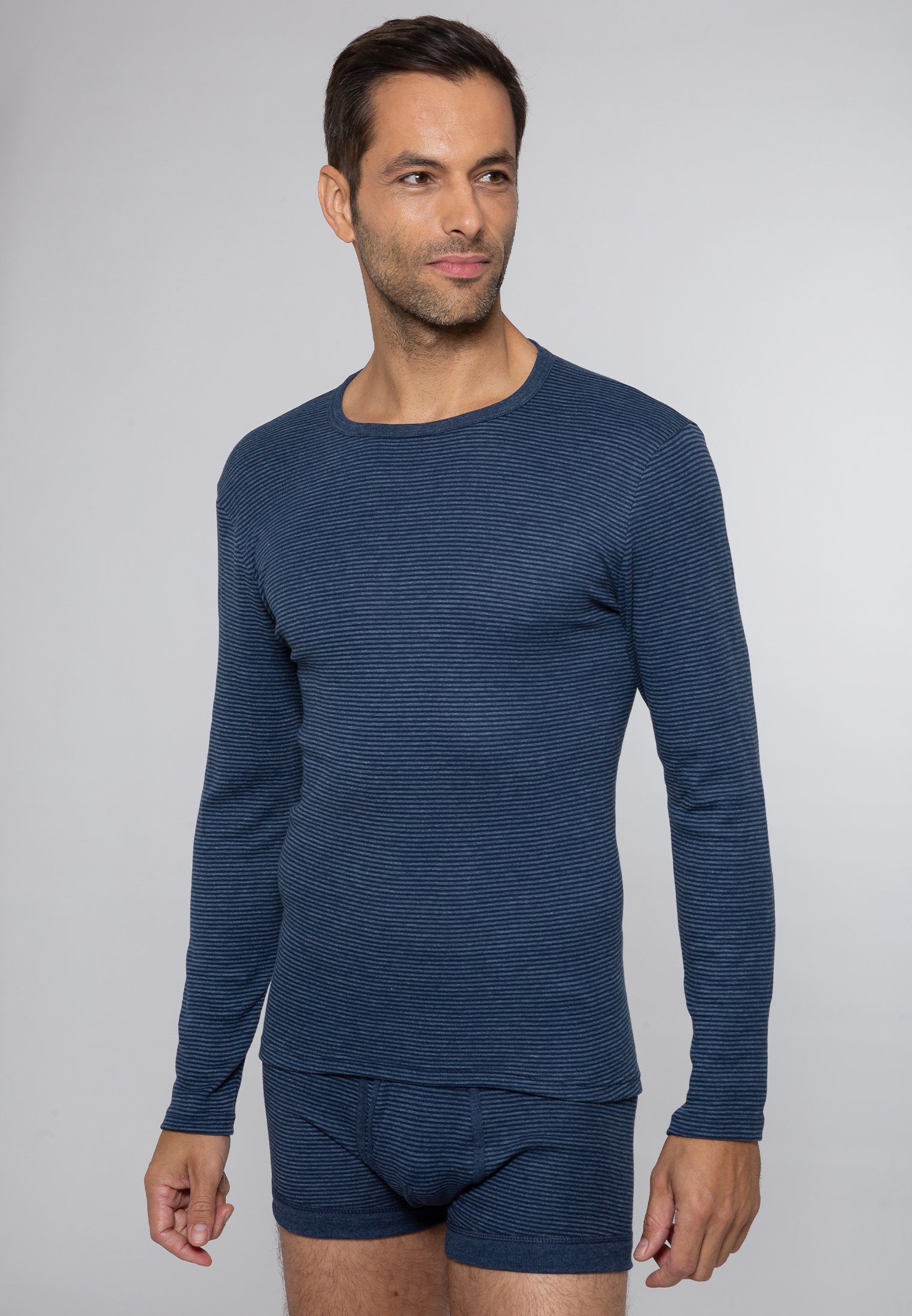 Blau Unterhemd Baumwolle Langarm Feinripp / - (1-St) Unterhemd Jeans - Ammann Shirt