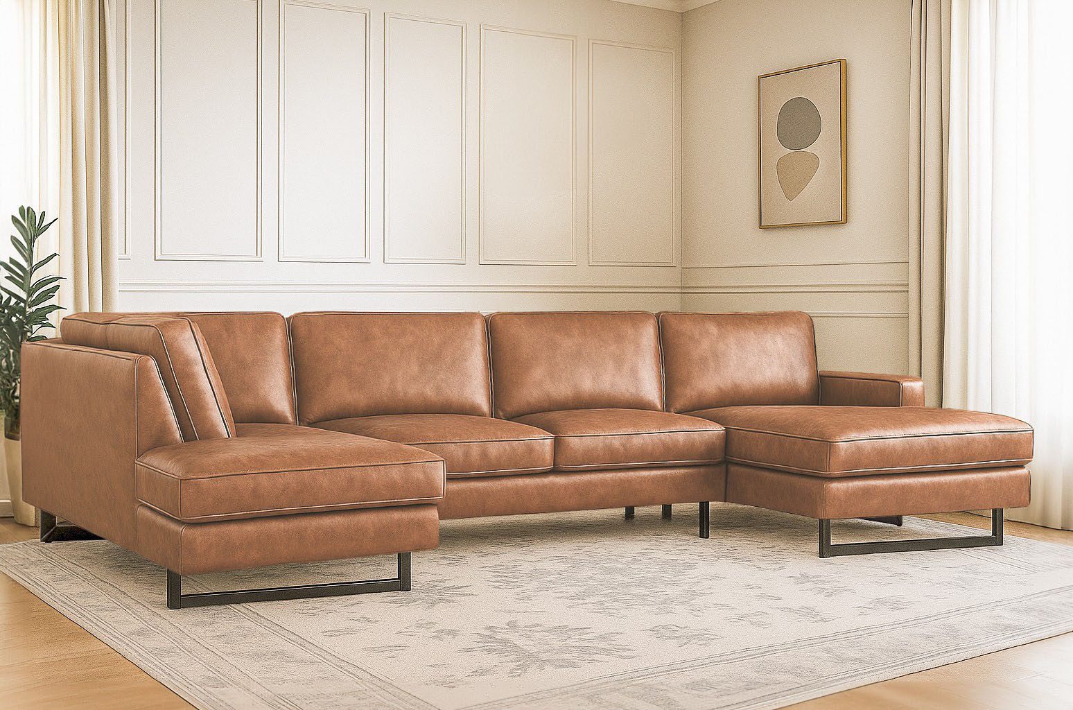 Home affaire Wohnlandschaft Pinto, 350 cm, U-Form, XXL, mit Ottomanen, Cord, Chenille, Lederoptik, mit Keder, Metallfüße, Wellenunterfederung