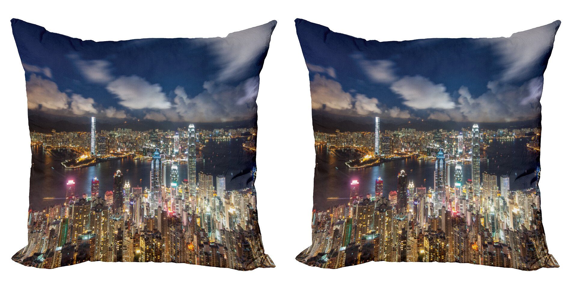 Accent Hong Modern Kissenbezüge Night (2 Stück), View Abakuhaus Doppelseitiger Digitaldruck, Landschaft Kong
