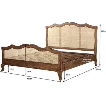 baario Massivholzbett Bett SOLIN 180x200, massiv Mangoholz & Wiener Geflecht Antik Design Doppelbett
